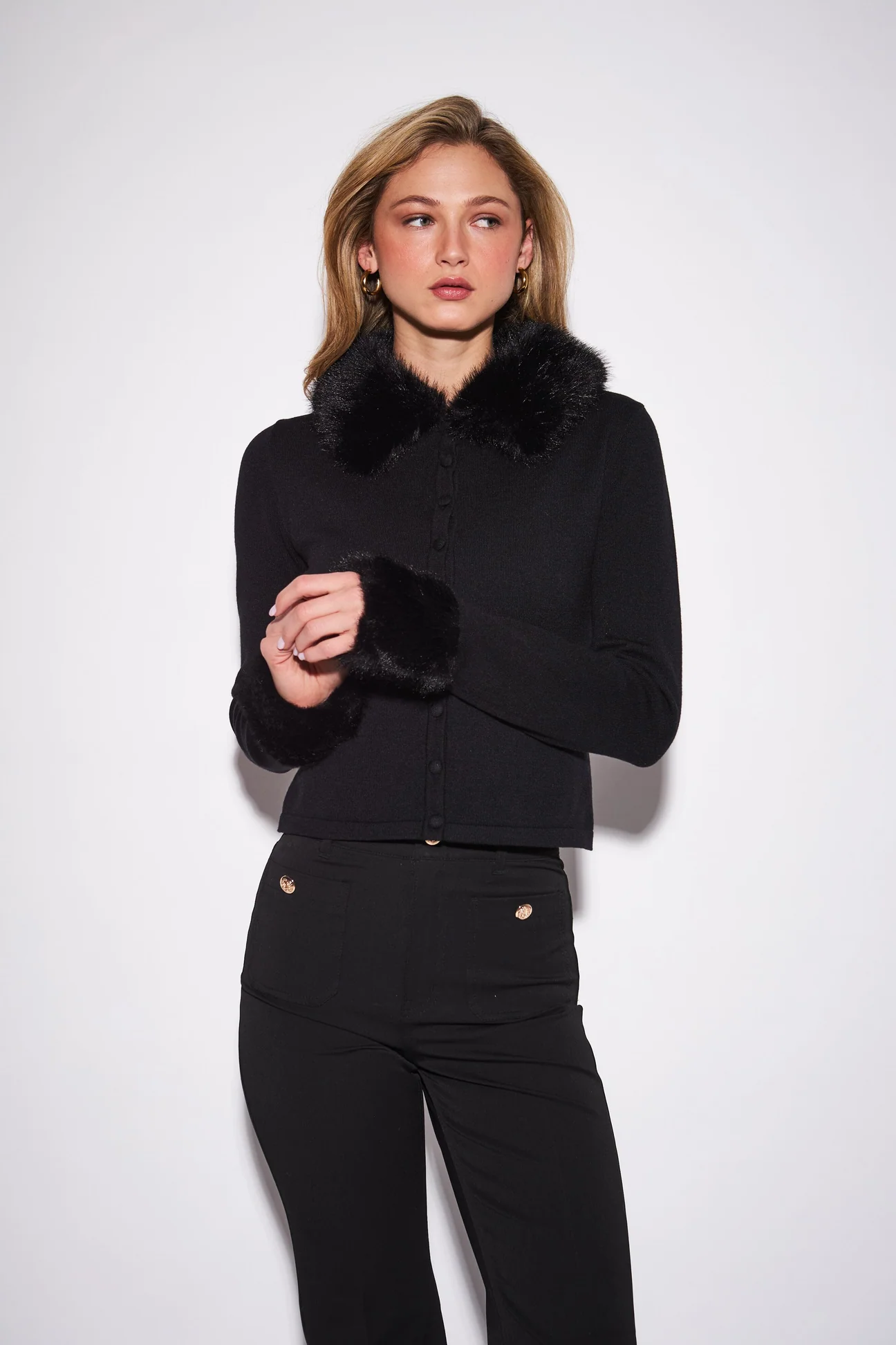 John + Jenn Clementine Knit Cardigan w/Faux Fur Collar