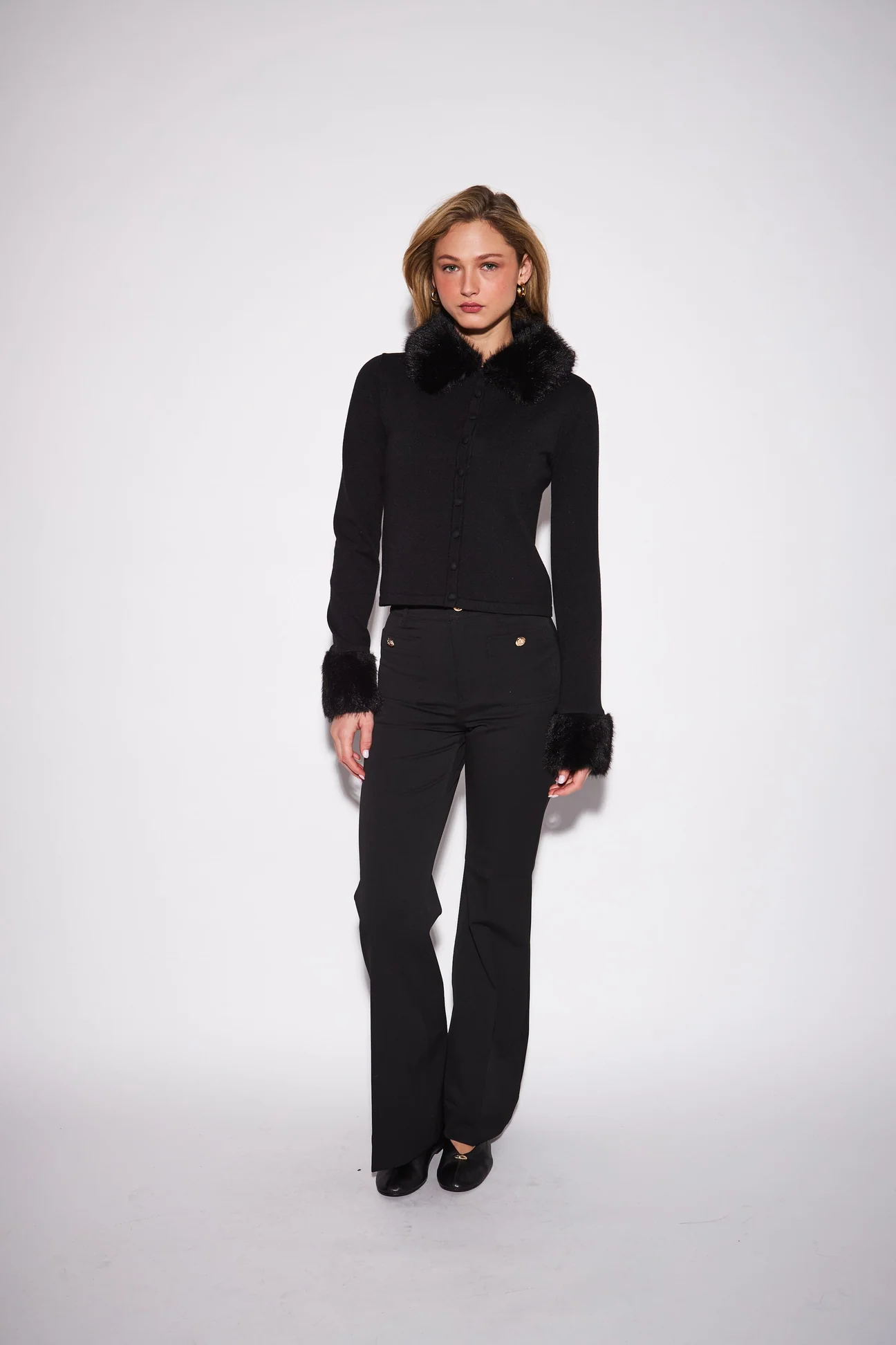 John + Jenn Clementine Knit Cardigan w/Faux Fur Collar