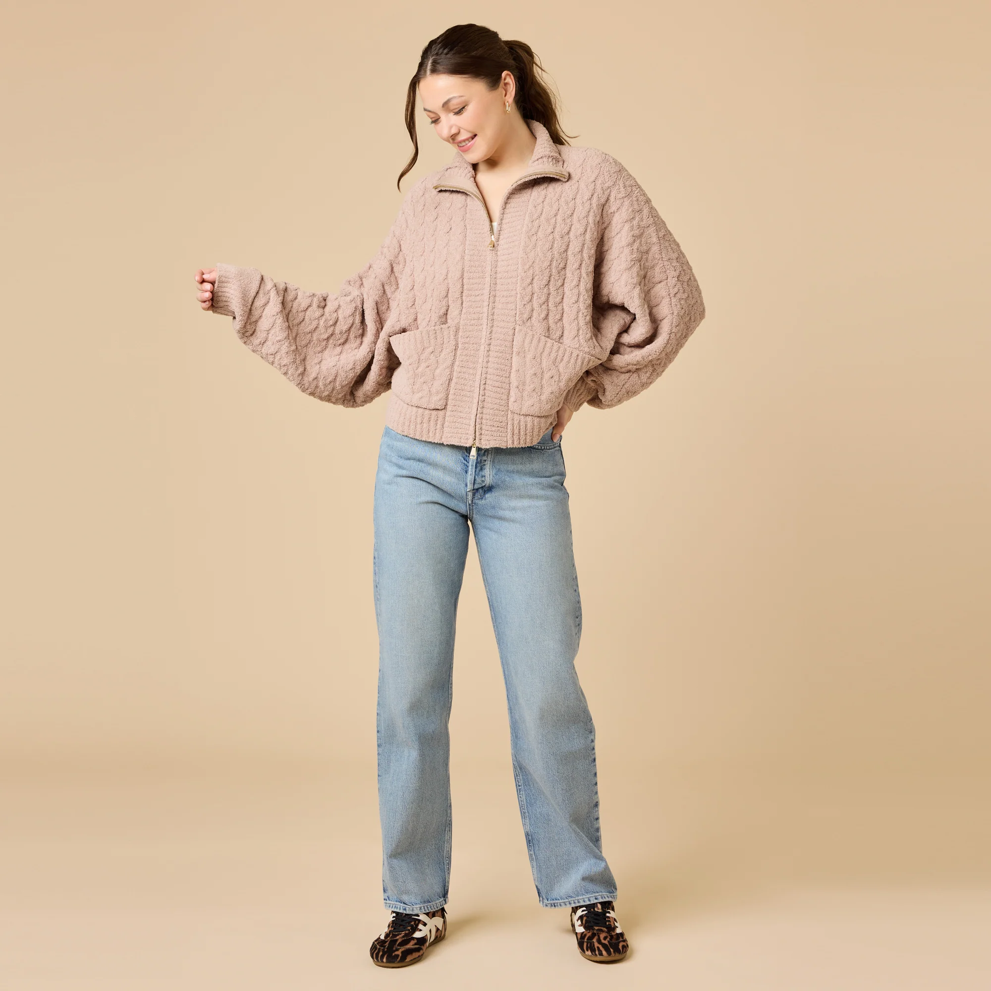 Softies Cable Knit Marshamllow Zip Jacket