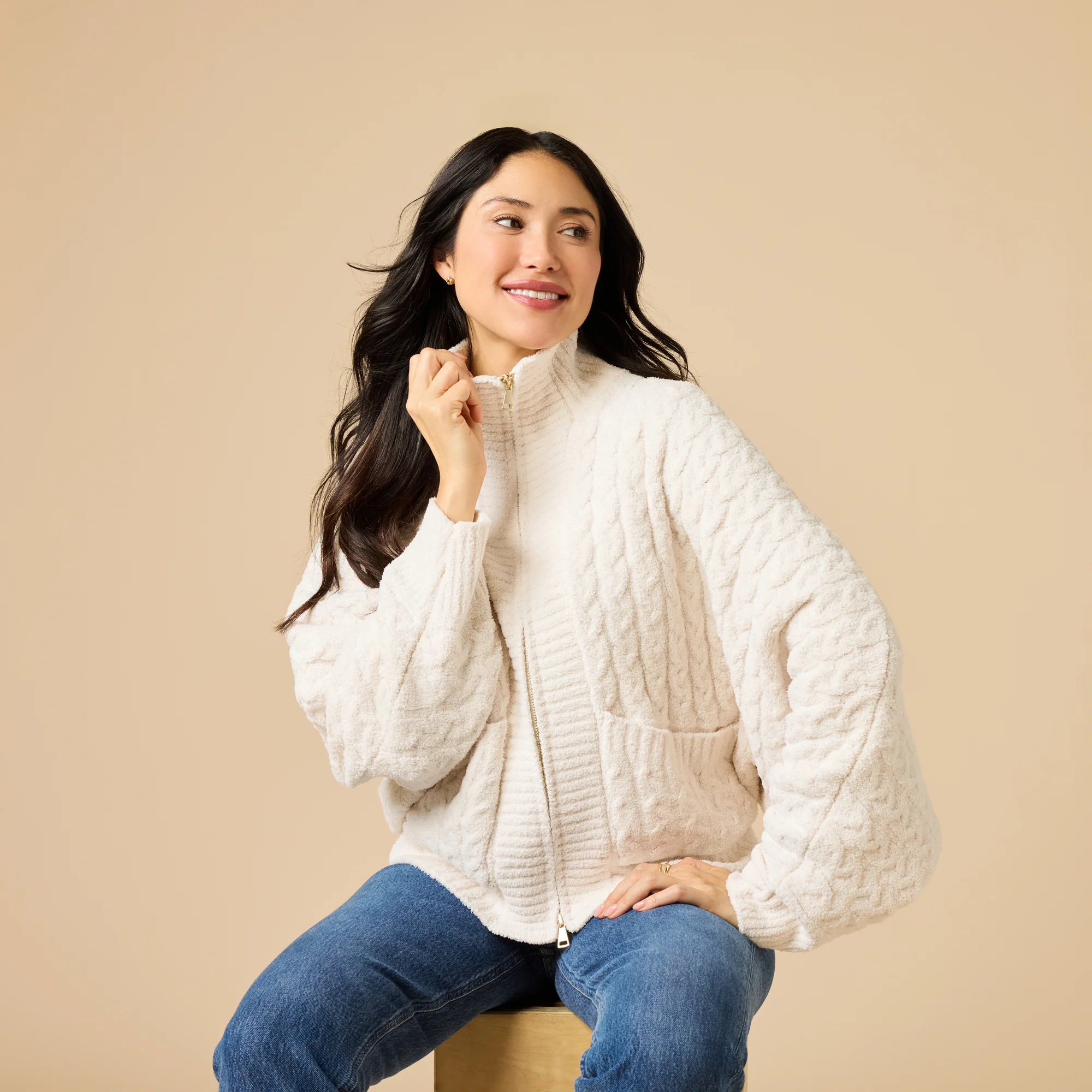 Softies Cable Knit Marshamllow Zip Jacket