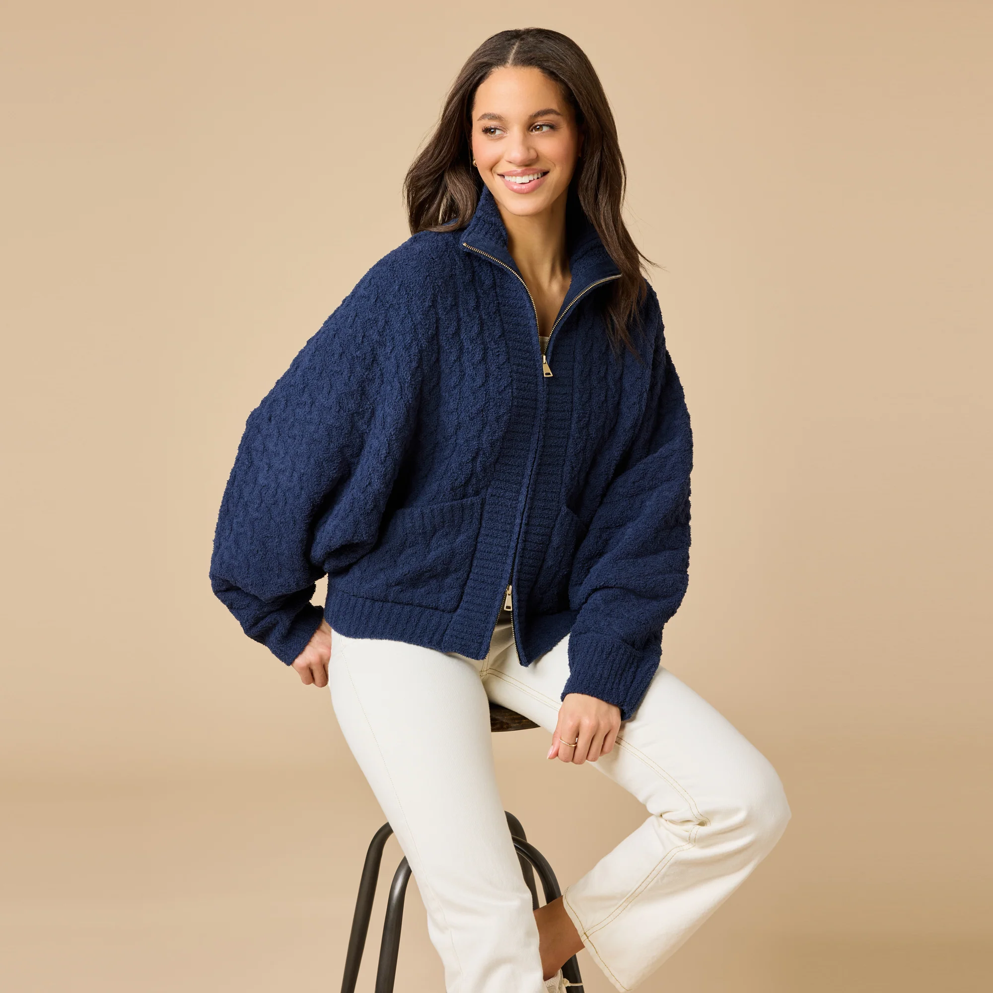 Softies Cable Knit Marshamllow Zip Jacket