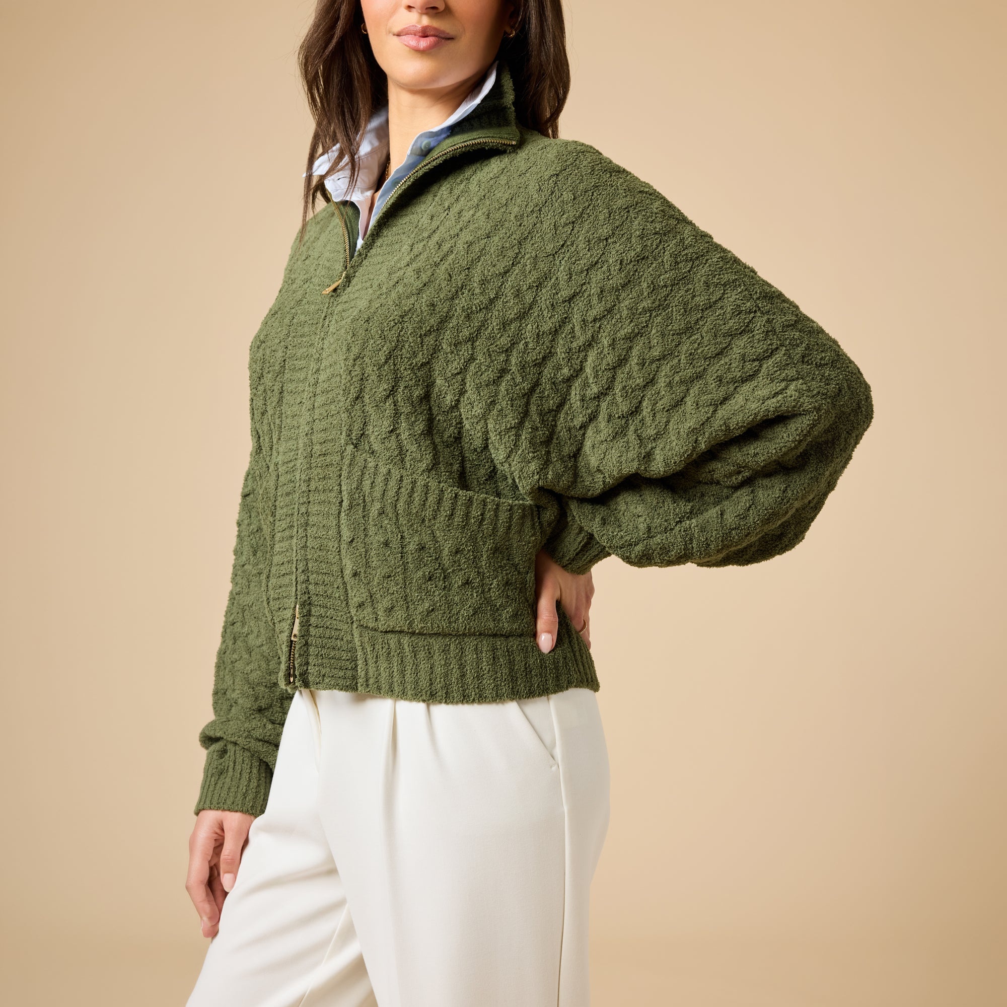 Softies Cable Knit Marshamllow Zip Jacket
