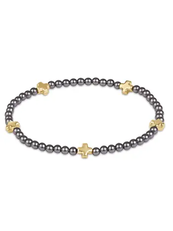 enewton Signature Cross Small 3mm Pearl Dark Grey Bracelet-Gold