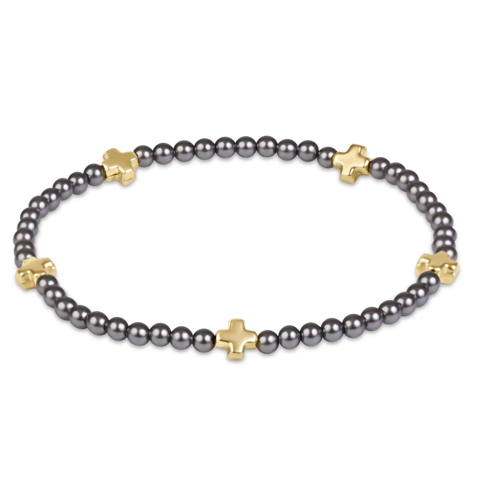 enewton Signature Cross Small 3mm Pearl Dark Grey Bracelet-Gold