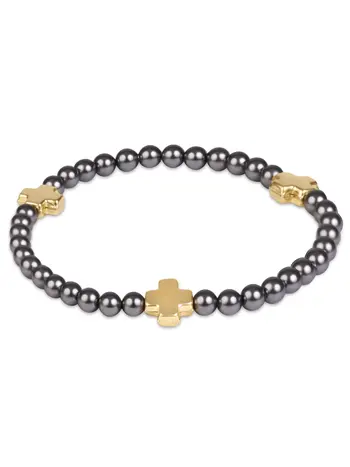enewton Signature Cross 4mm Pearl Dark Grey Bracelet-Gold