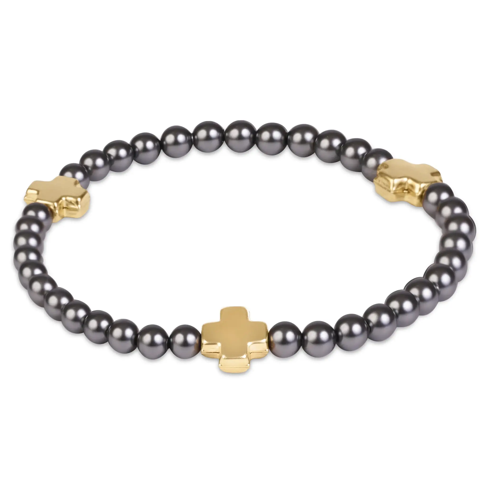 enewton Signature Cross 4mm Pearl Dark Grey Bracelet-Gold