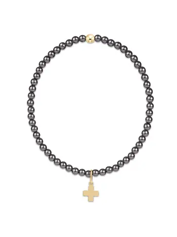 enewton Classic Pearl Dark Grey 3mm Bracelet-Signature Cross Gold