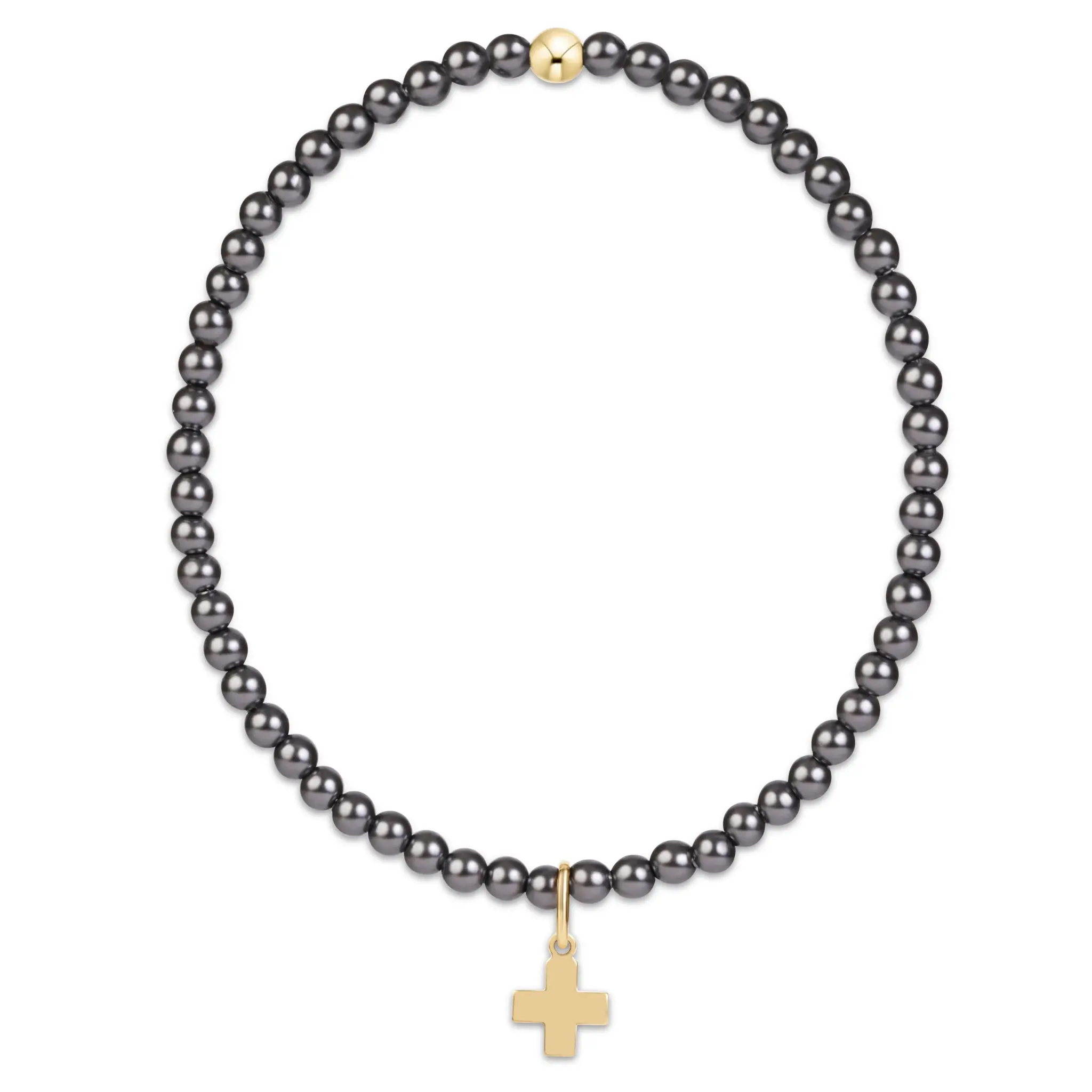 enewton Classic Pearl Dark Grey 3mm Bracelet-Signature Cross Gold
