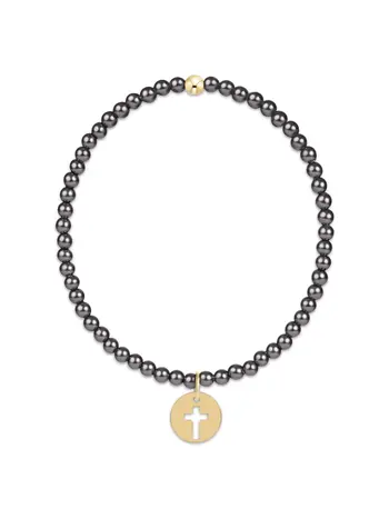 enewton Classic Pearl Dark Grey 3mm Bracelet-Blessed Gold Disc