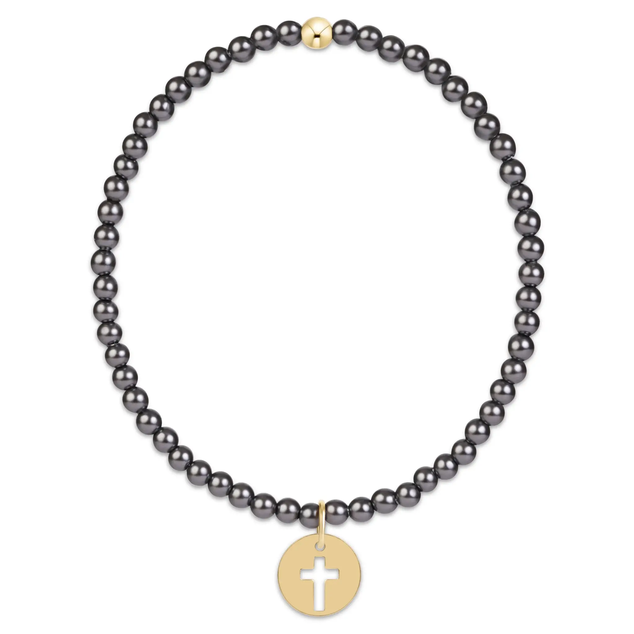 enewton Classic Pearl Dark Grey 3mm Bracelet-Blessed Gold Disc