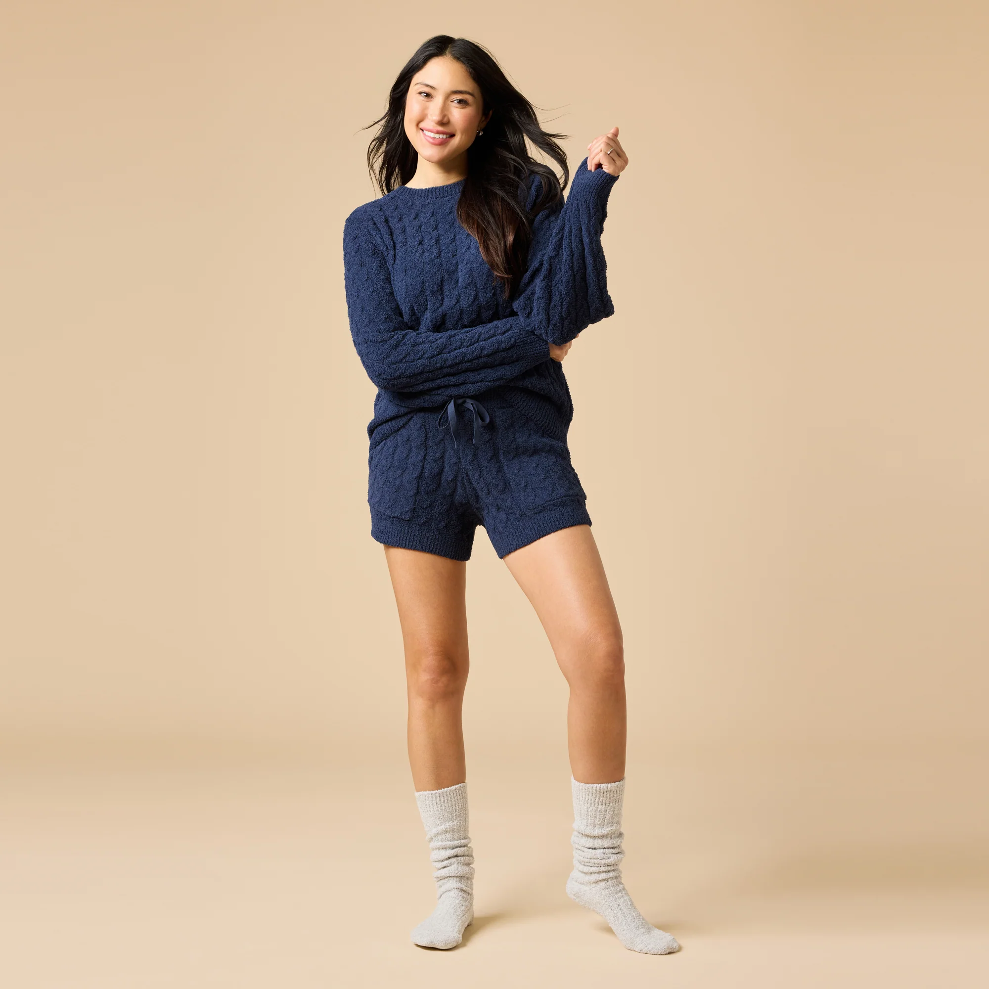 Softies Cable Knit Marshmallow Crew Neck Shorty