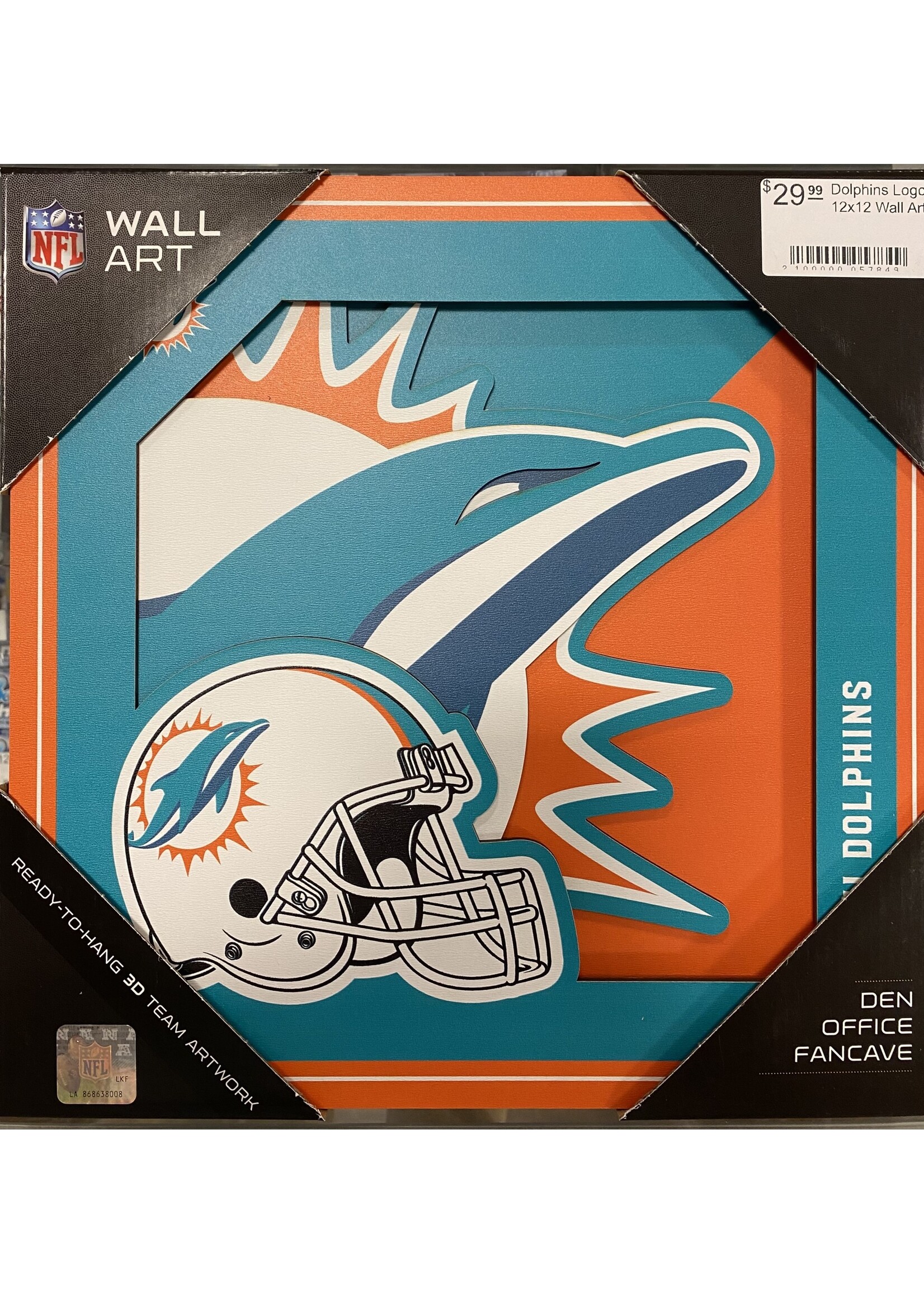 You The Fan Dolphins Logo 12x12 Wall Art