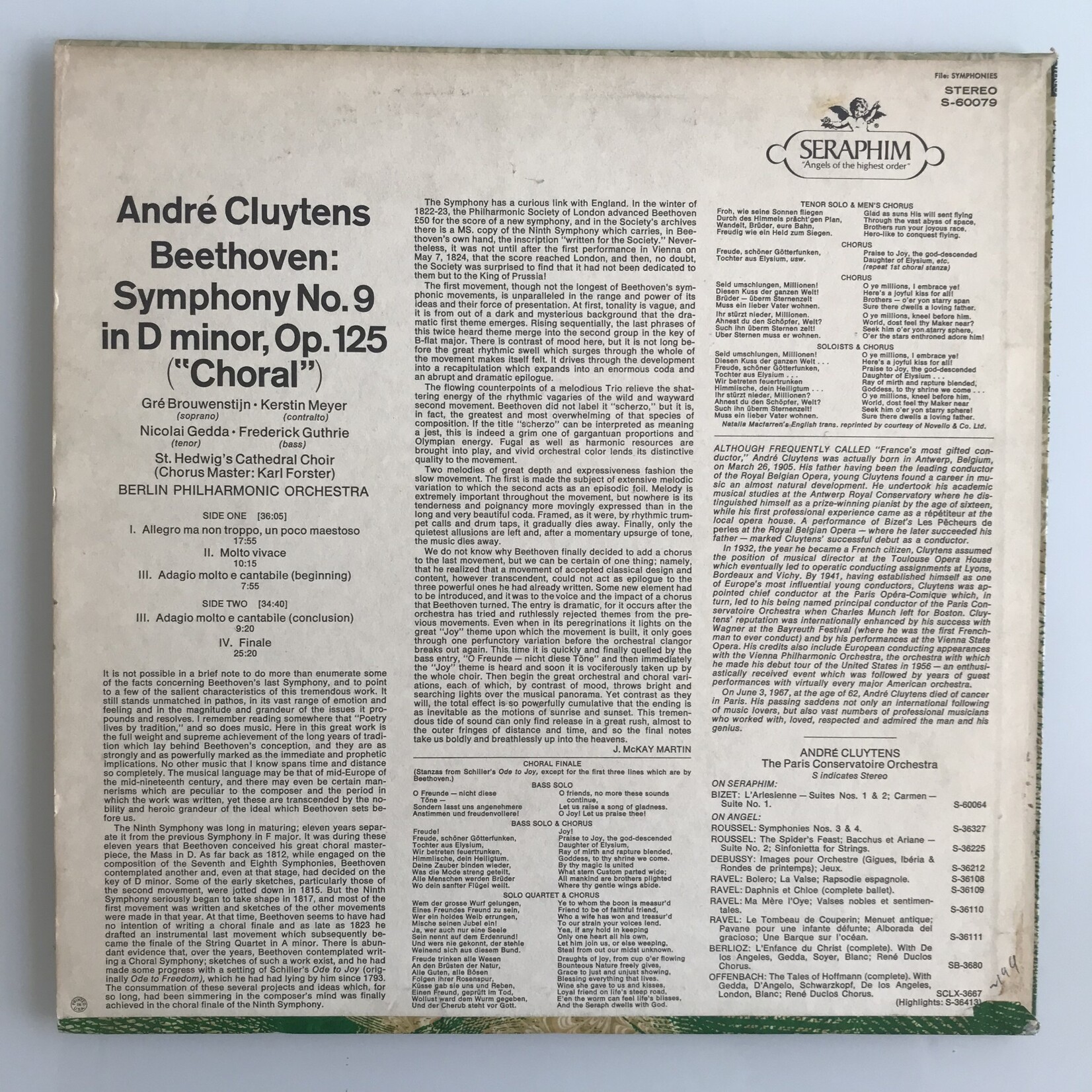 Andre Cluytens - Beethoven: Symphony No. 9 ("Choral") - Vinyl LP (USED)
