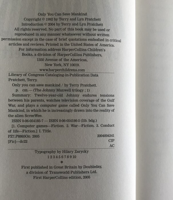 Terry Pratchett - Only You Can Save Mankind - Hardback (USED)