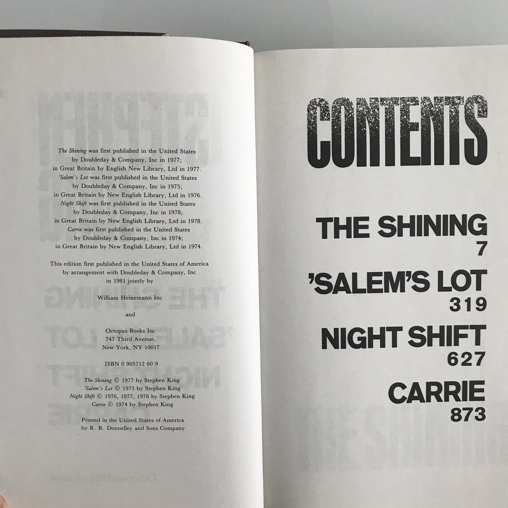 Stephen King - Omnibus: The Shining/'Salem's Lot/Night Shift/Carrie - Hardback (USED)