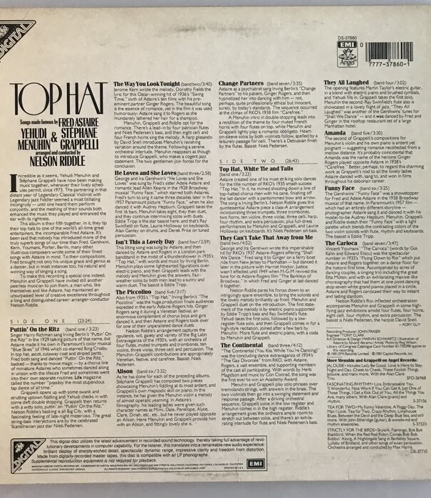 Yehudi Menuhin, Stephane Grappelli - Top Hat: Songs Made Famous By Fred Astaire  - Vinyl LP (USED)