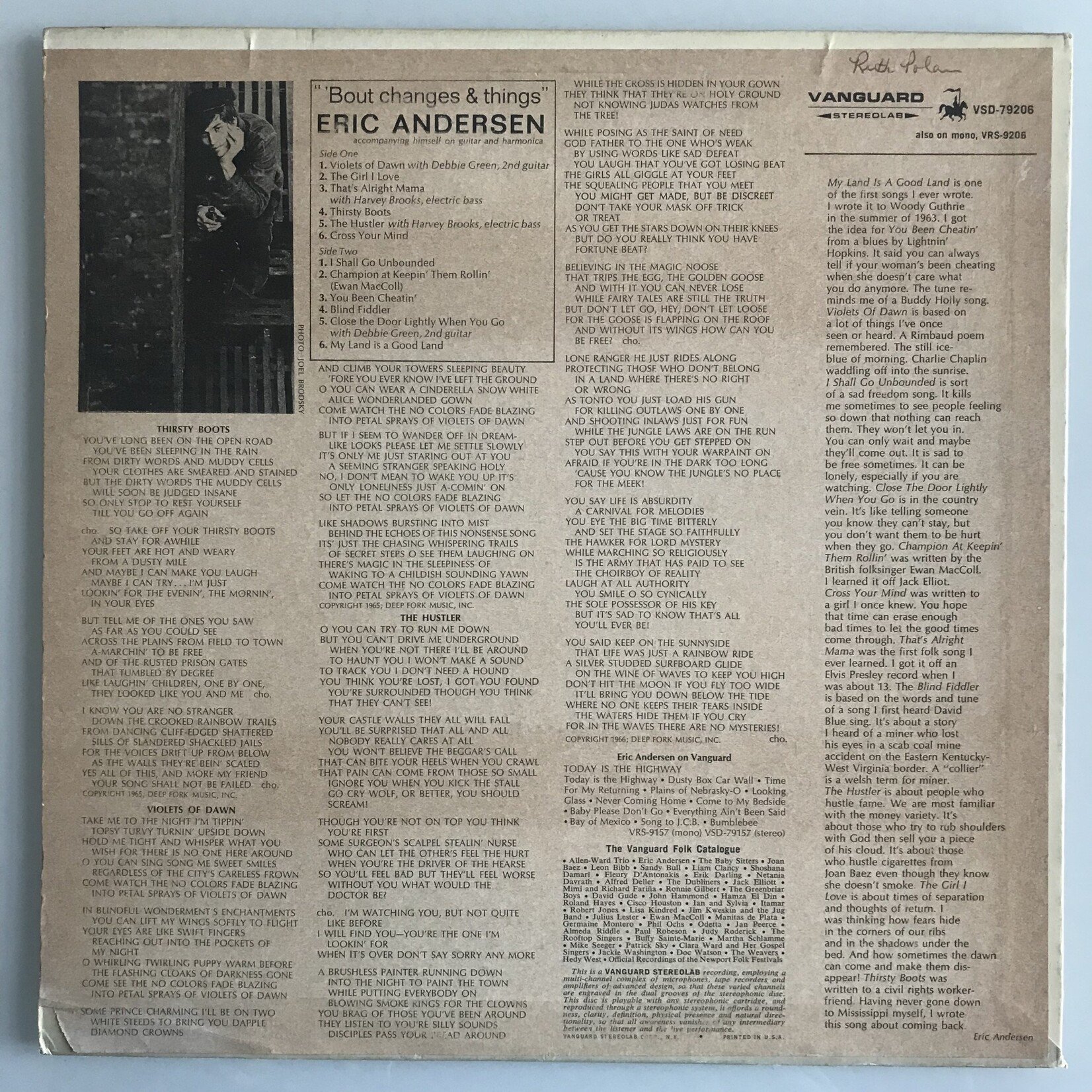 Eric Anderson - ‘Bout Changes & Things - Vinyl LP (USED)