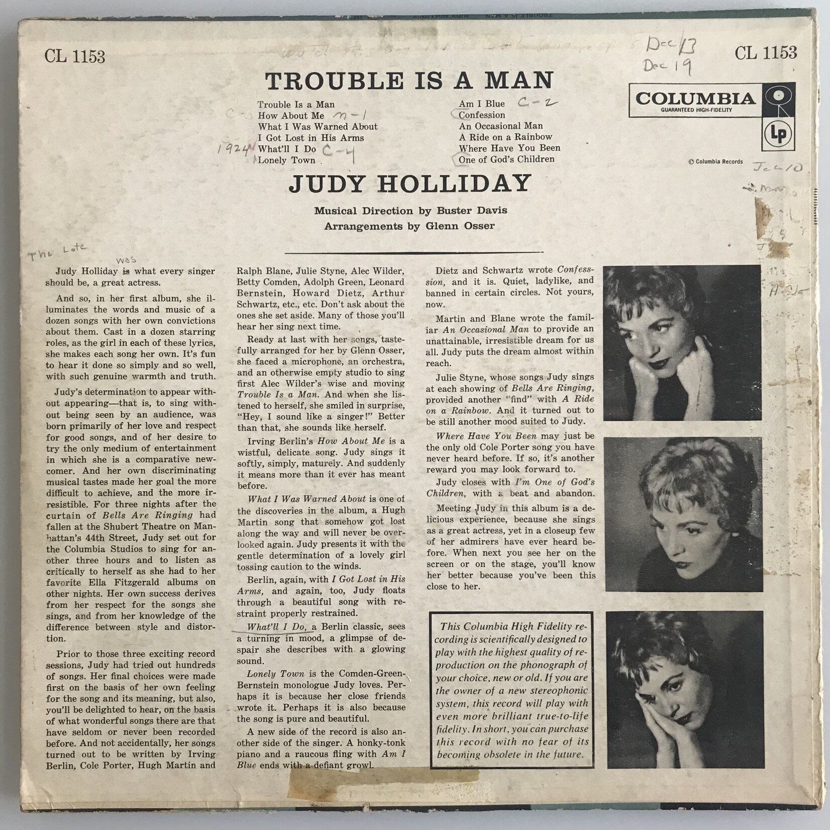 Judy Holliday - Trouble Is A Man - Vinyl LP (USED)