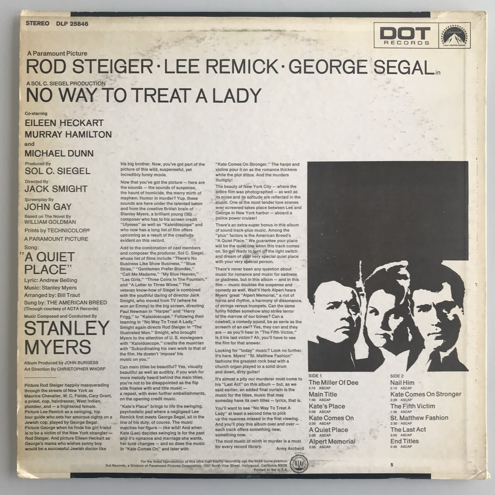 Stanley Myers - No Way To Treat A Lady Original Soundtrack - Vinyl LP (USED)