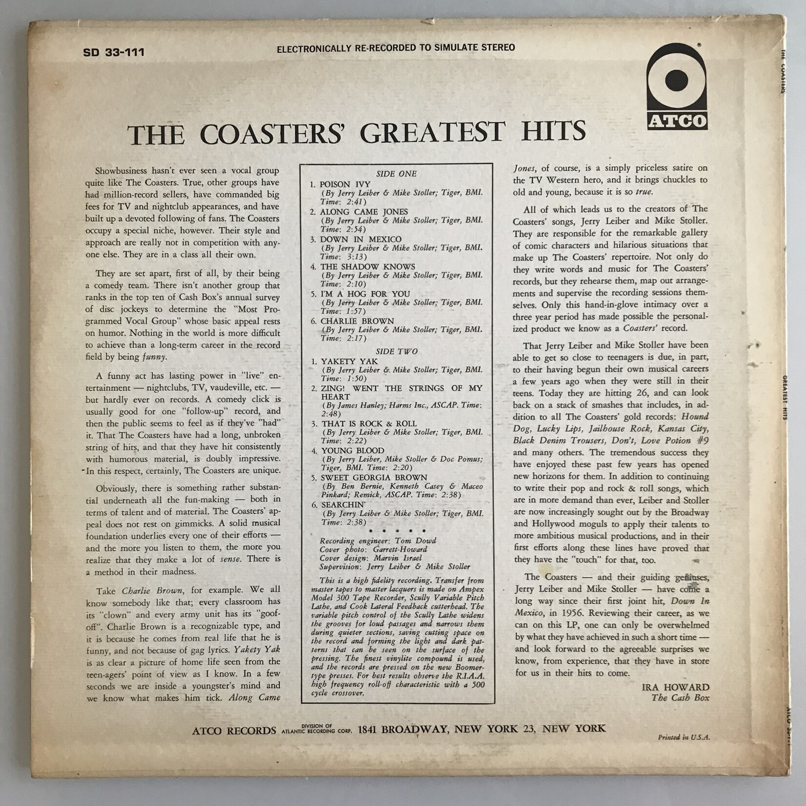 Coasters - The Coasters Greatest Hits - Vinyl LP (USED)