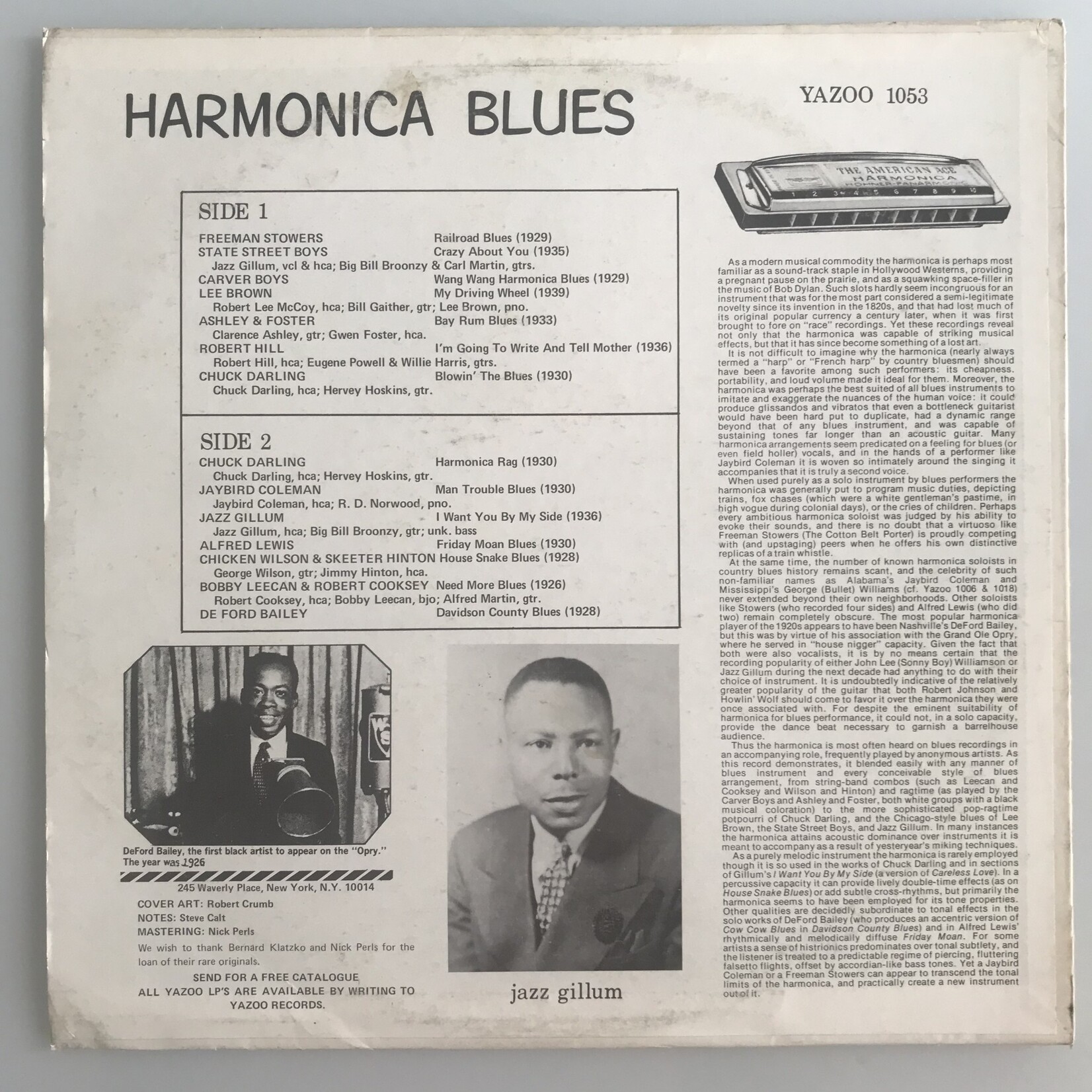 Various - Harmonica Blues: Great Harmonica Performances Of The 1920s And ‘30s - Vinyl LP (USED)