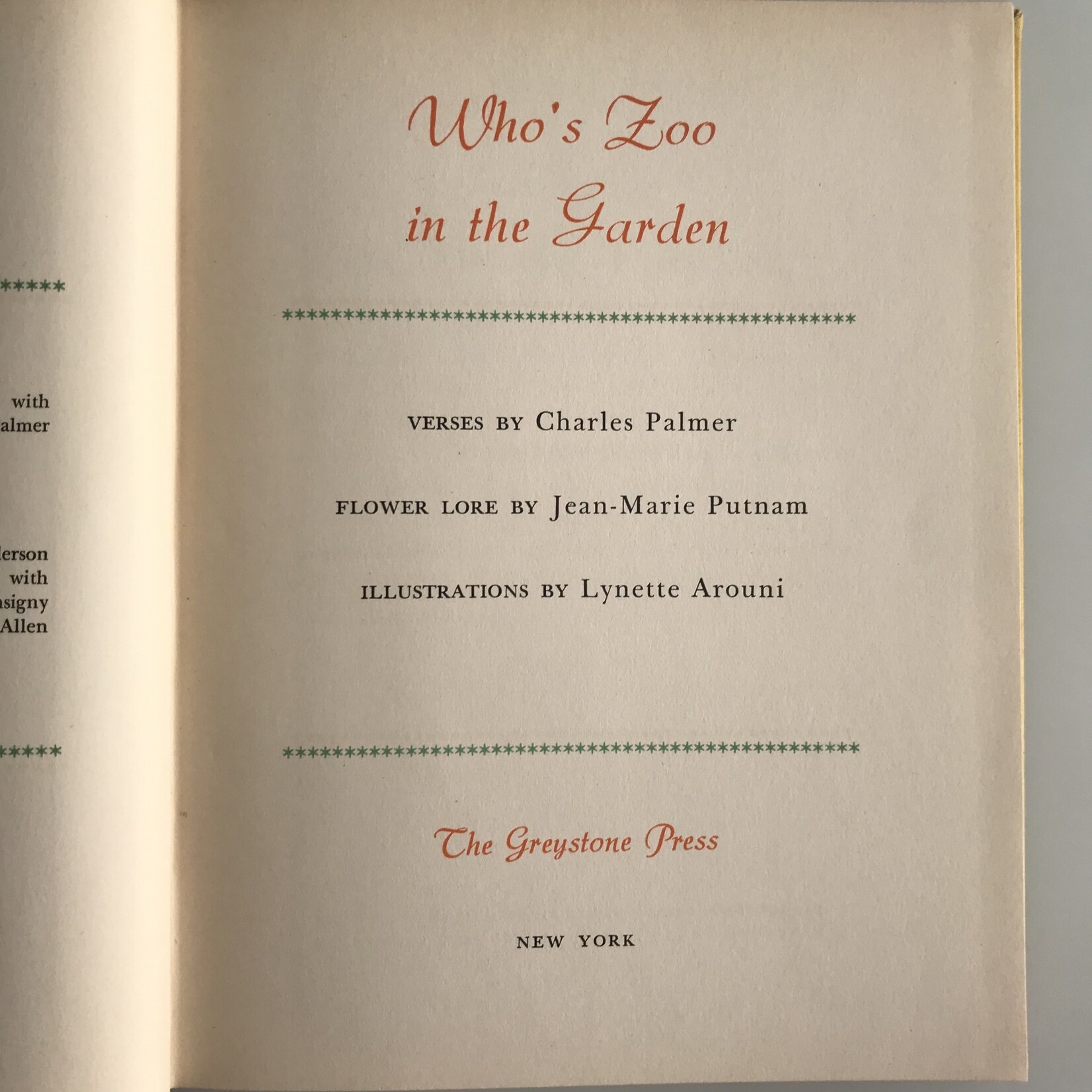 Charles Palmer, Jean-Marie Putnam, Lynette Arouni - Who’s Zoo In The Garden? - Hardback (USED)