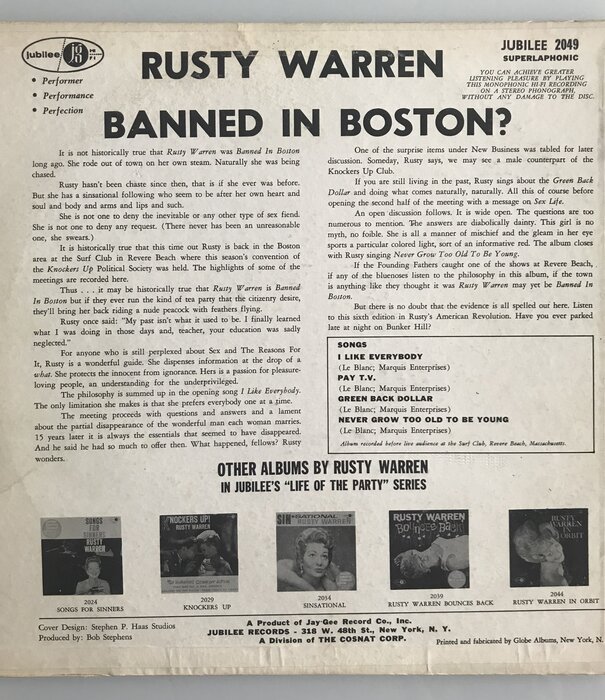 Rusty Warren - Banned In Boston? - Vinyl LP (USED)