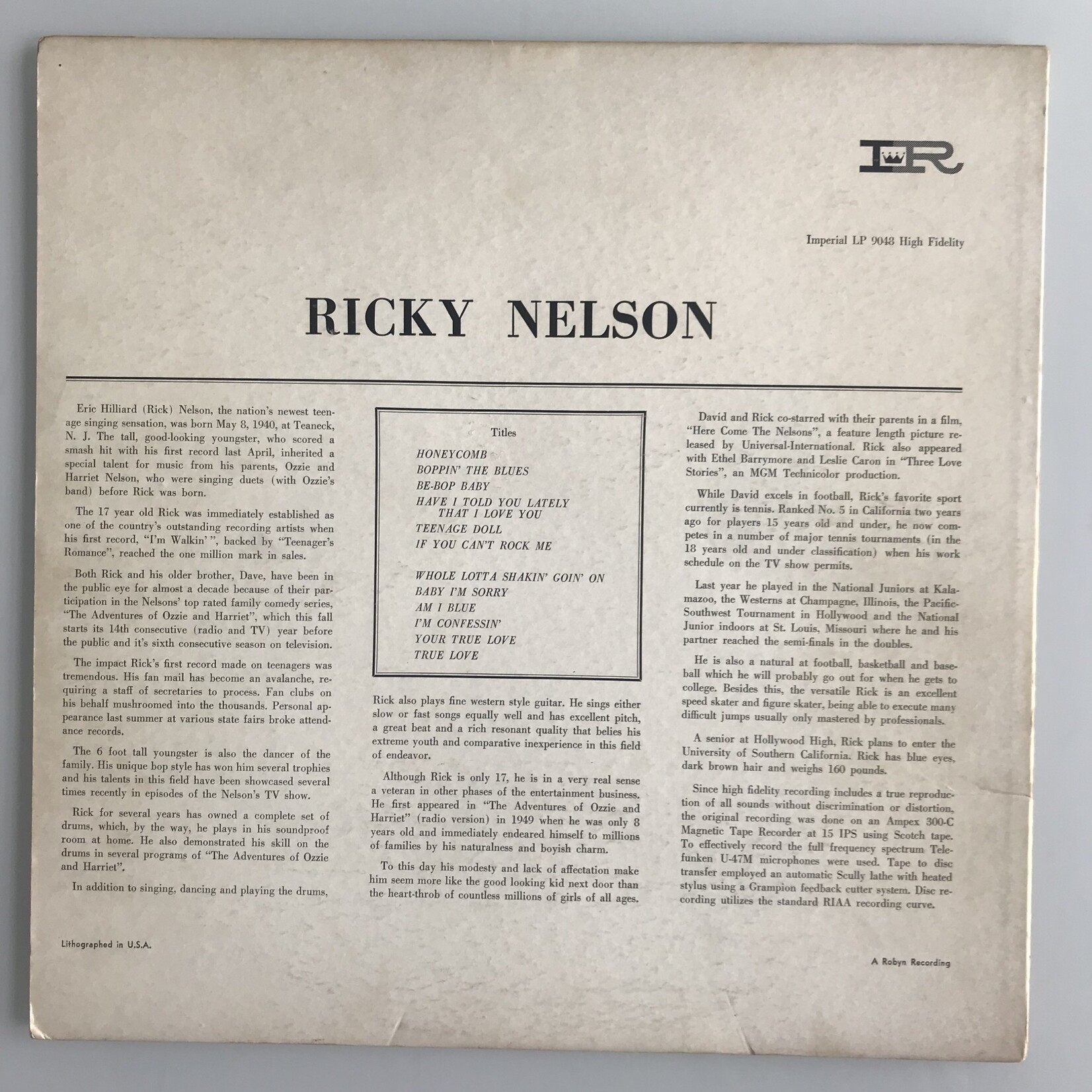 Ricky Nelson - Ricky - Vinyl LP (USED)
