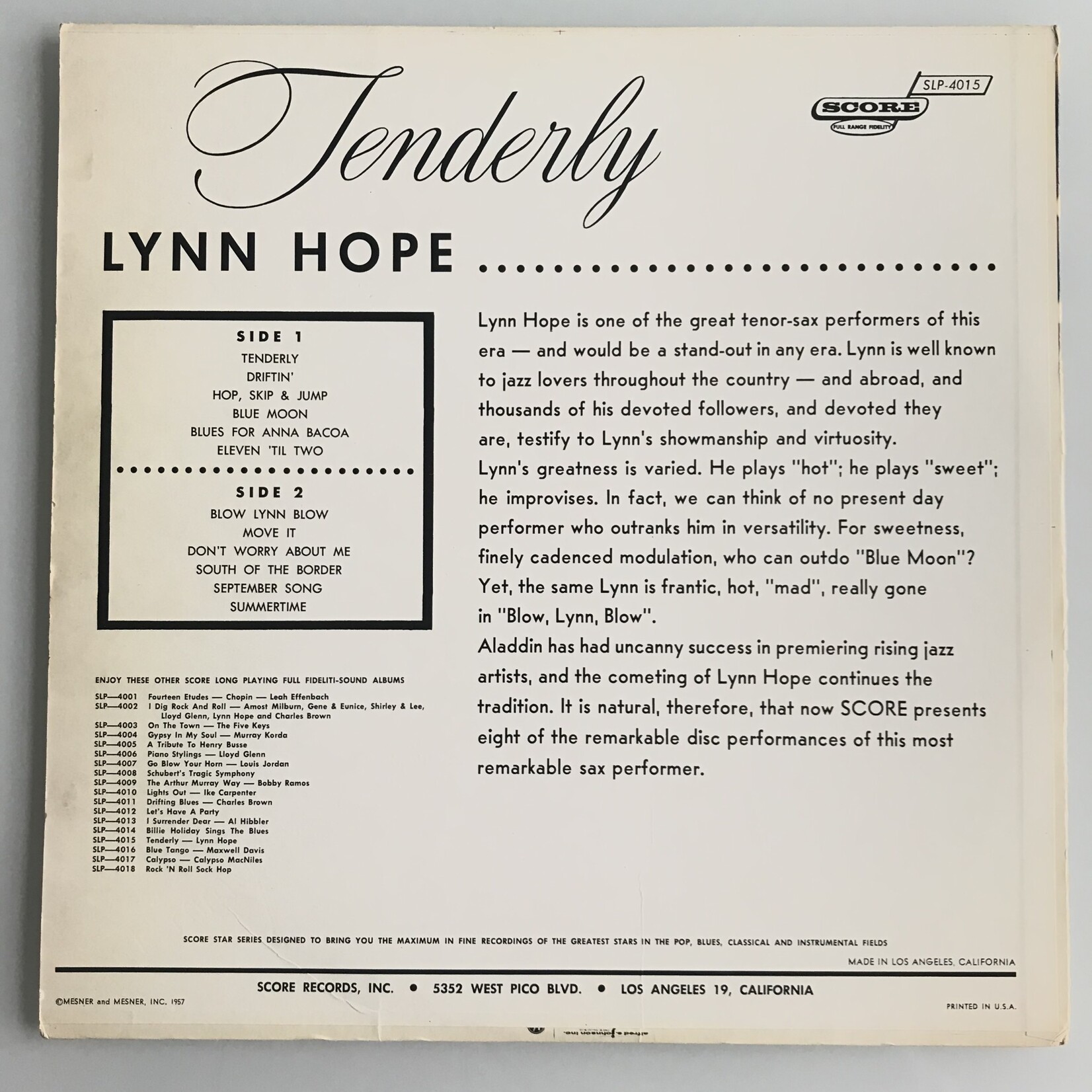 Lynn Hope - Tenderly - Vinyl LP (USED)