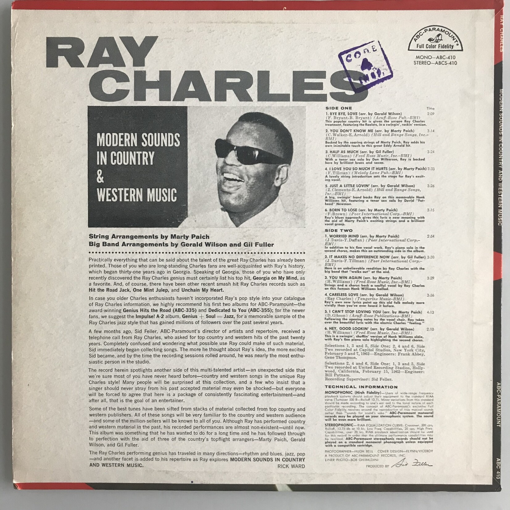 Ray Charles - Modern Sounds In Country And Western Music - Vinyl LP (USED)