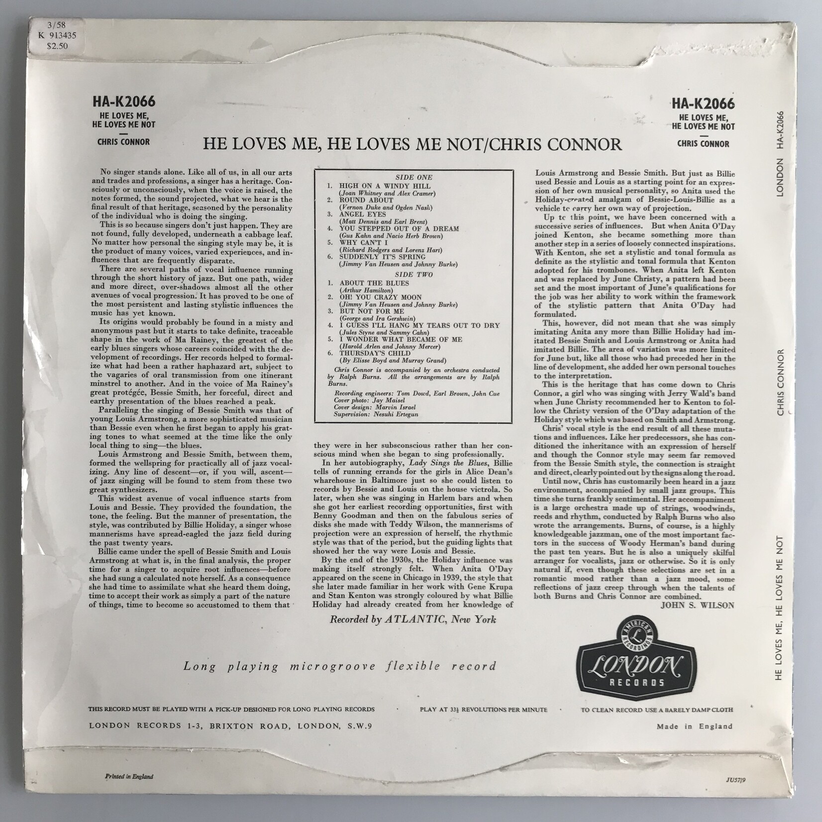 Chris Connor - He Loves Me, He Loves Me Not - Vinyl LP (USED)