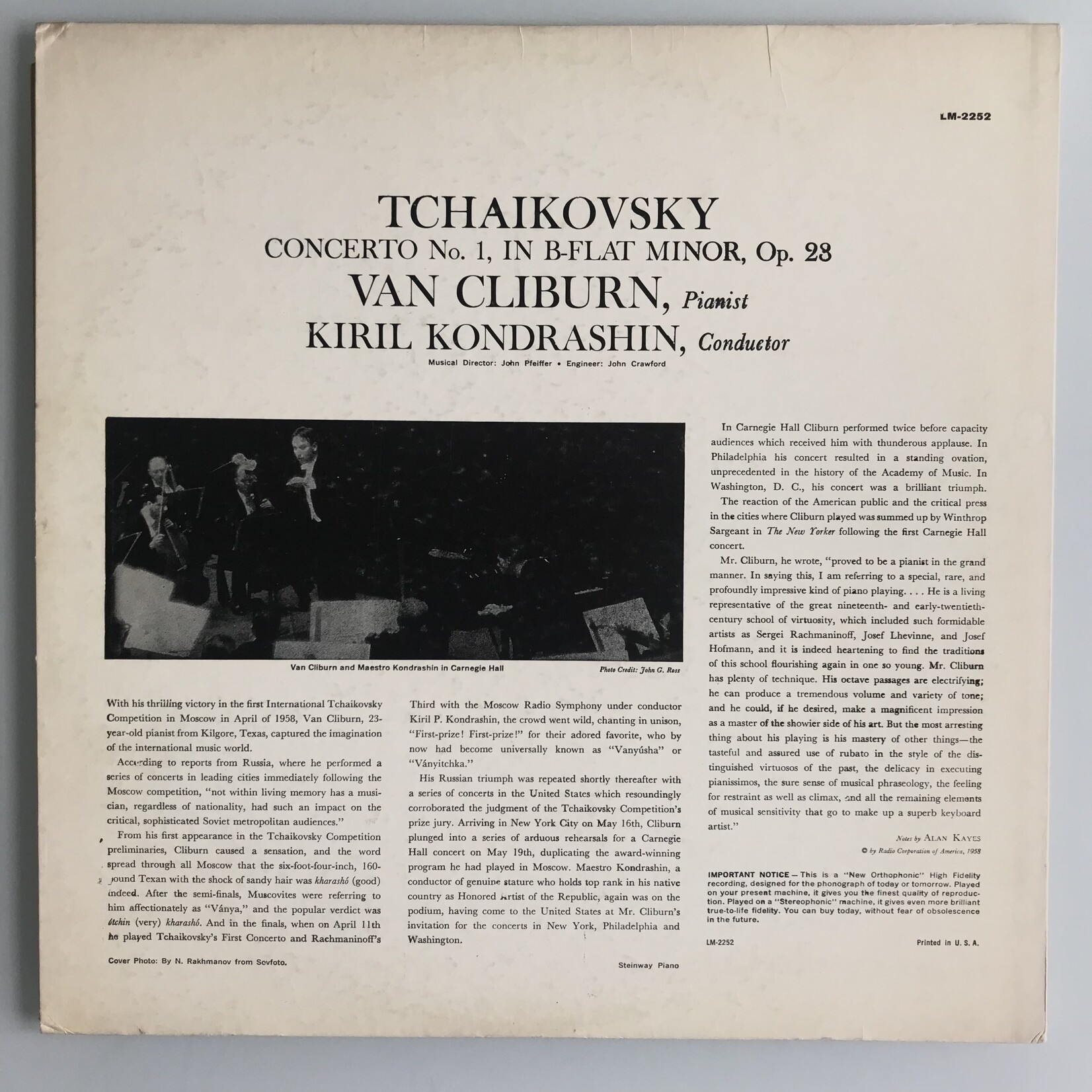 Van Cliburn - Tchaikovsky: Concerto No. 1 - Vinyl LP (USED)