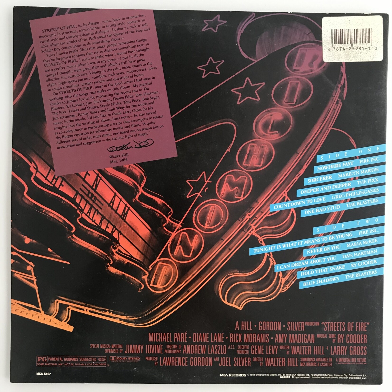 Various - Streets Of Fire Original Soundtrack - Vinyl LP (USED)