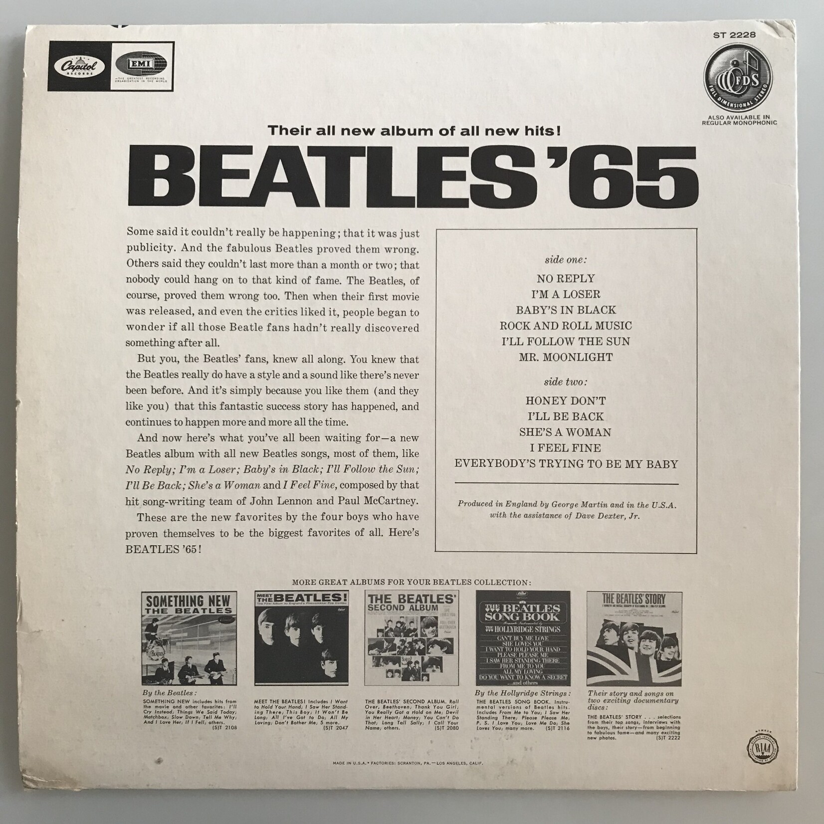 Beatles - Vintage Beatles ‘65 Sleeve (NO RECORD) - Art (USED - VG)