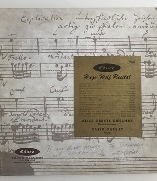 Alice Gerstl Duschak, David Garvey - Hugo Wolf Recital - Vinyl LP (USED)