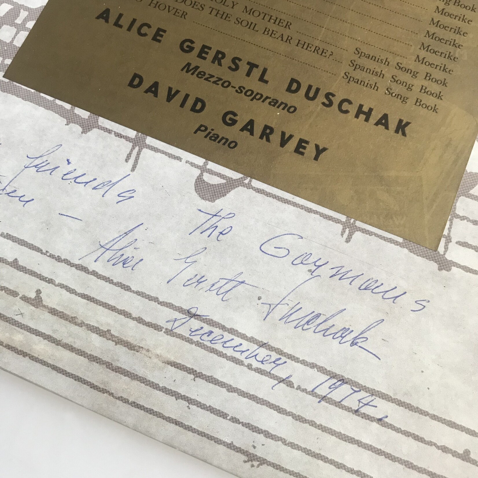 Alice Gerstl Duschak, David Garvey - Hugo Wolf Recital - Vinyl LP (USED)