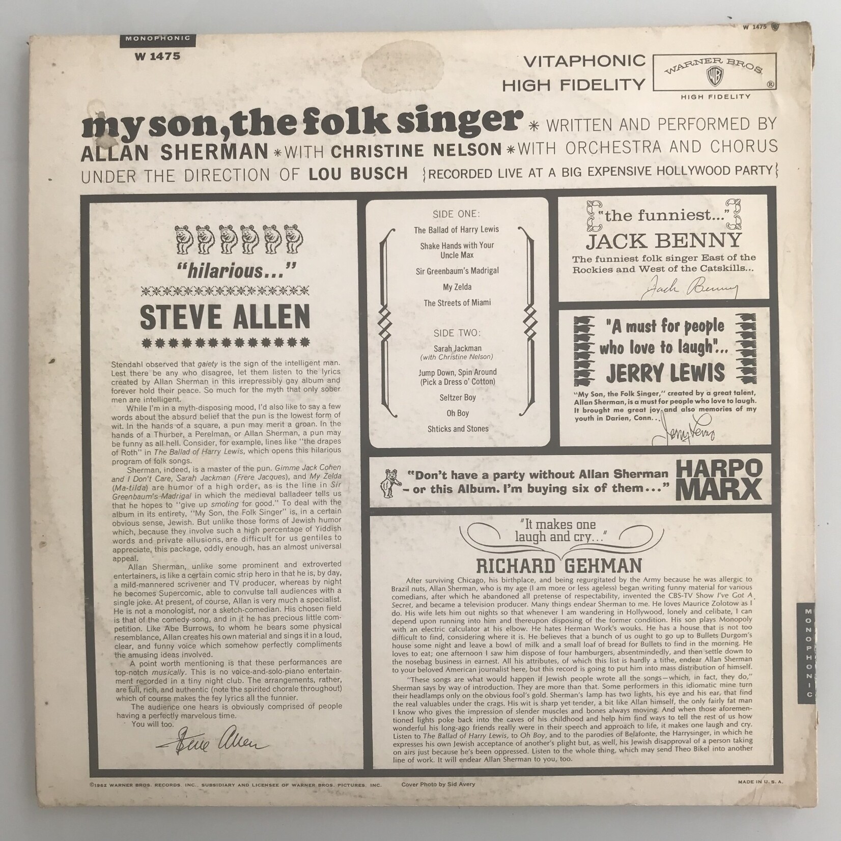 Allan Sherman - My Son, The Folk Singer - Vinyl LP (USED)