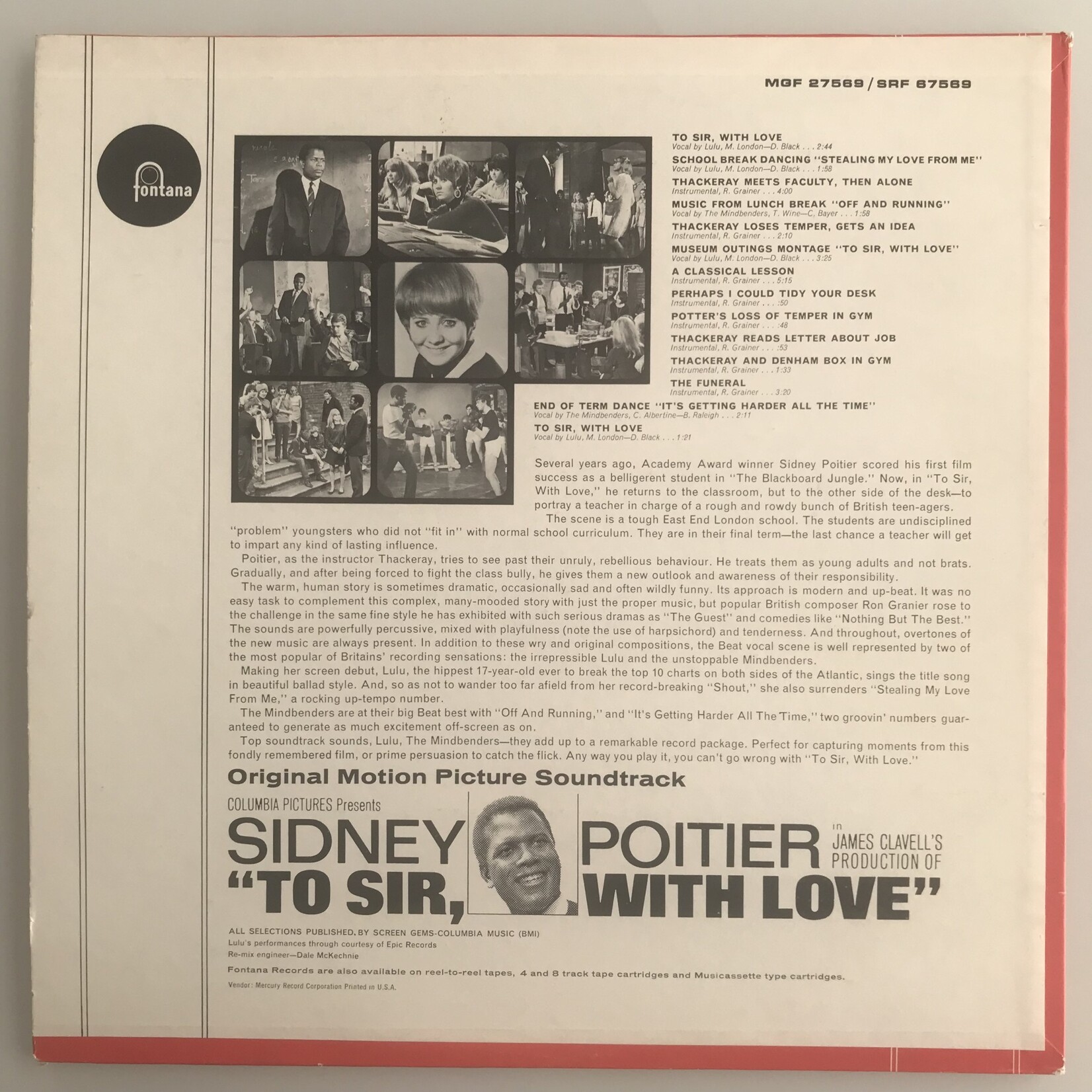 To Sir, With Love - Original Motion Picture Soundtrack - SRF67569 - Vinyl LP (USED)