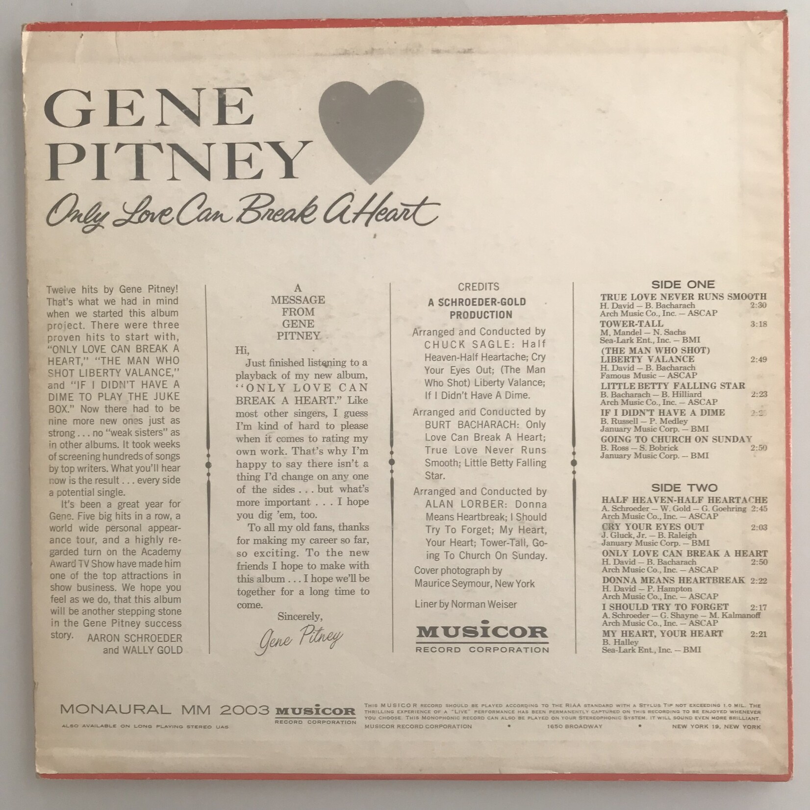 Gene Pitney - Only Love Can Break A Heart - Vinyl LP (USED)