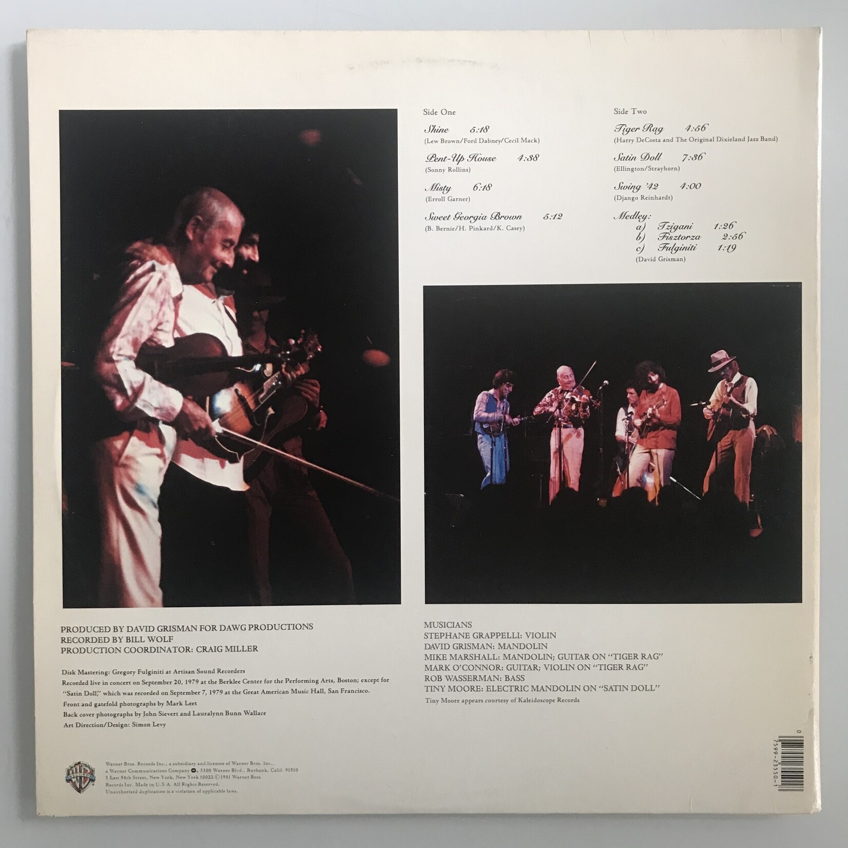 Stephanie Grappelli, David Grisman - Live - Vinyl LP (USED)