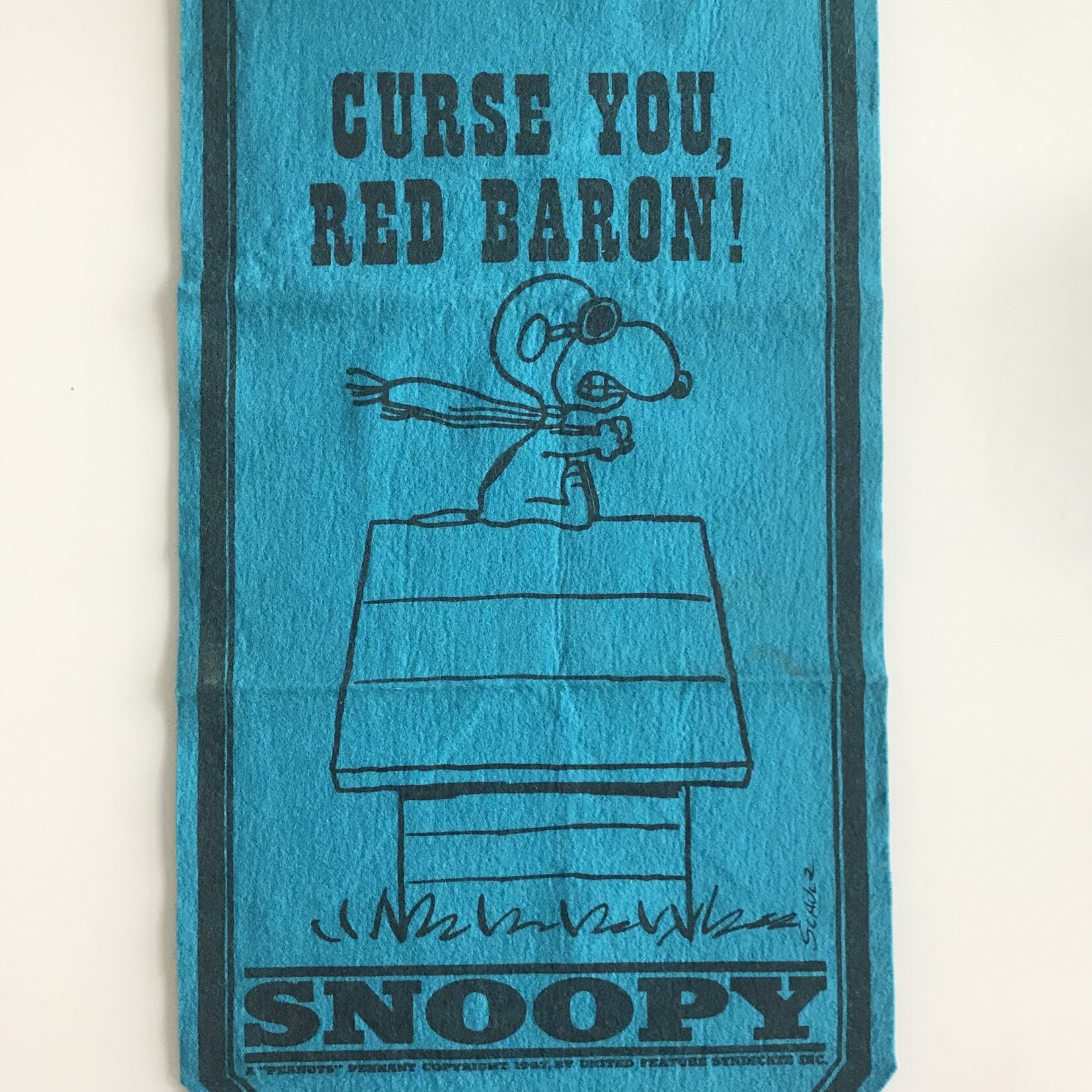 Peanuts - Snoopy “Curse You, Red Baron” - 1967 Blue Felt Pennant (VINTAGE)