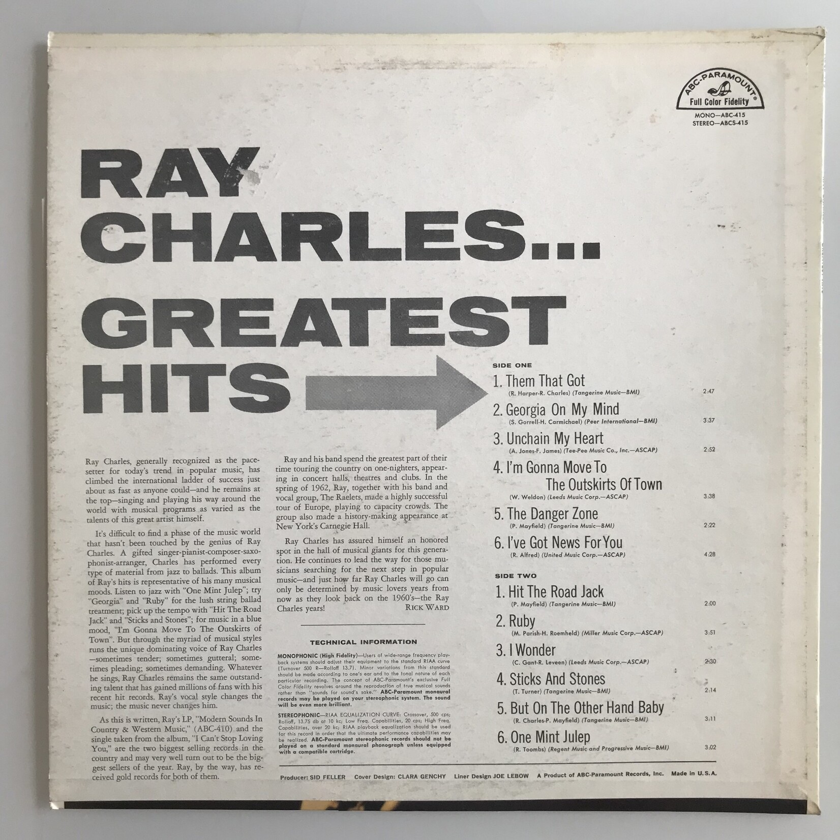 Ray Charles - Greatest Hits - Vinyl LP (USED)