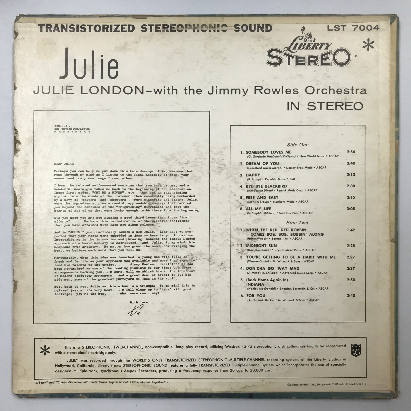 Julie London - Julie - LST 7004 - Vinyl LP (USED)