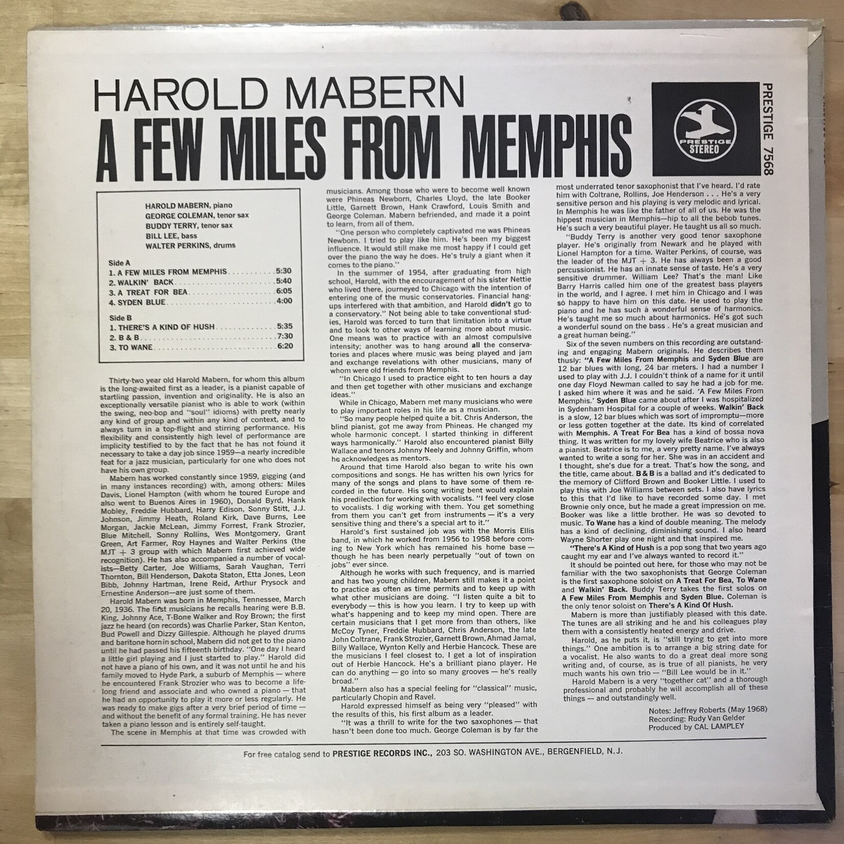 Harold Mabern - A Few Miles From Memphis - PR7568 - Vinyl LP (USED)