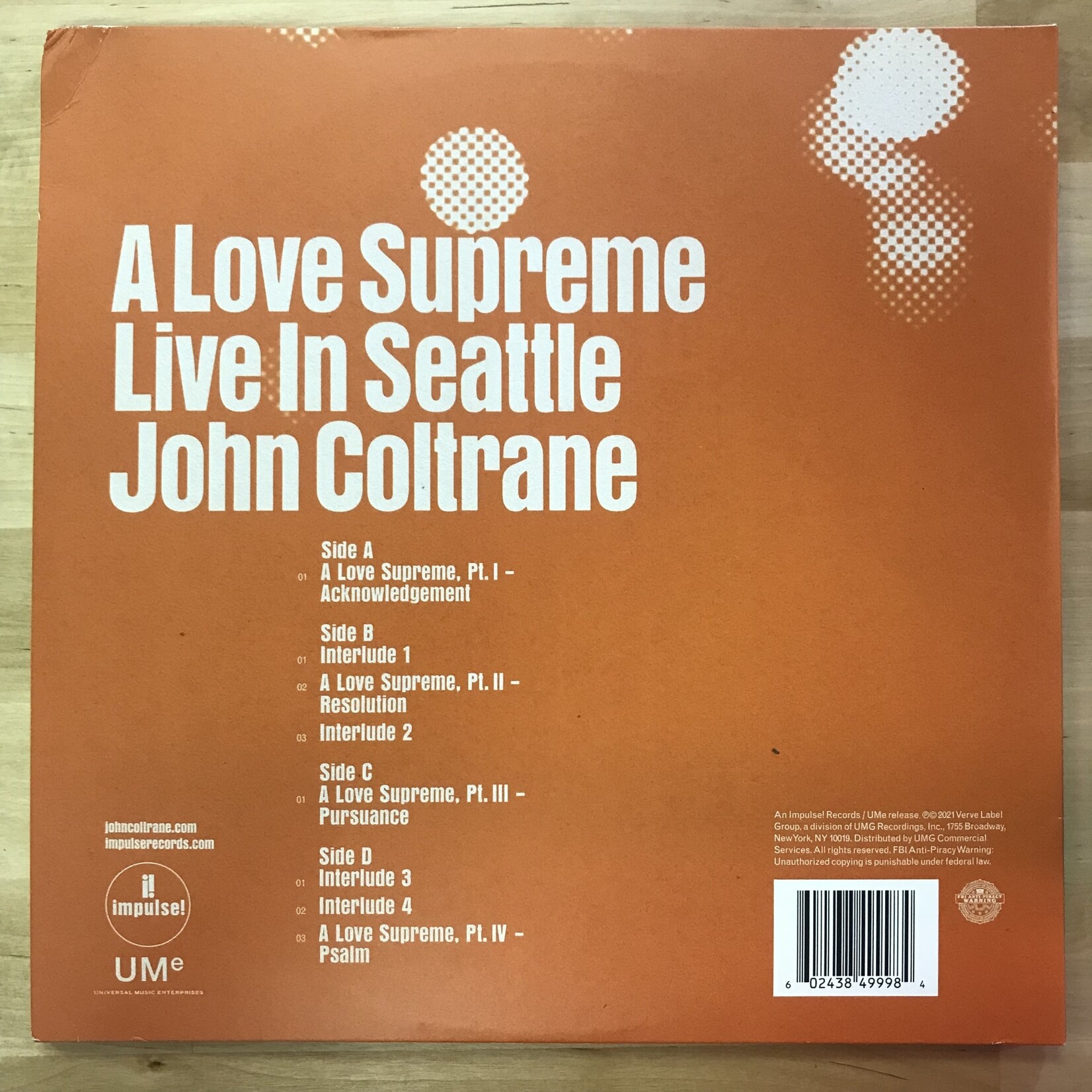 John Coltrane - A Love Supreme Live In Seattle - B0034291 01 - Vinyl LP (USED)