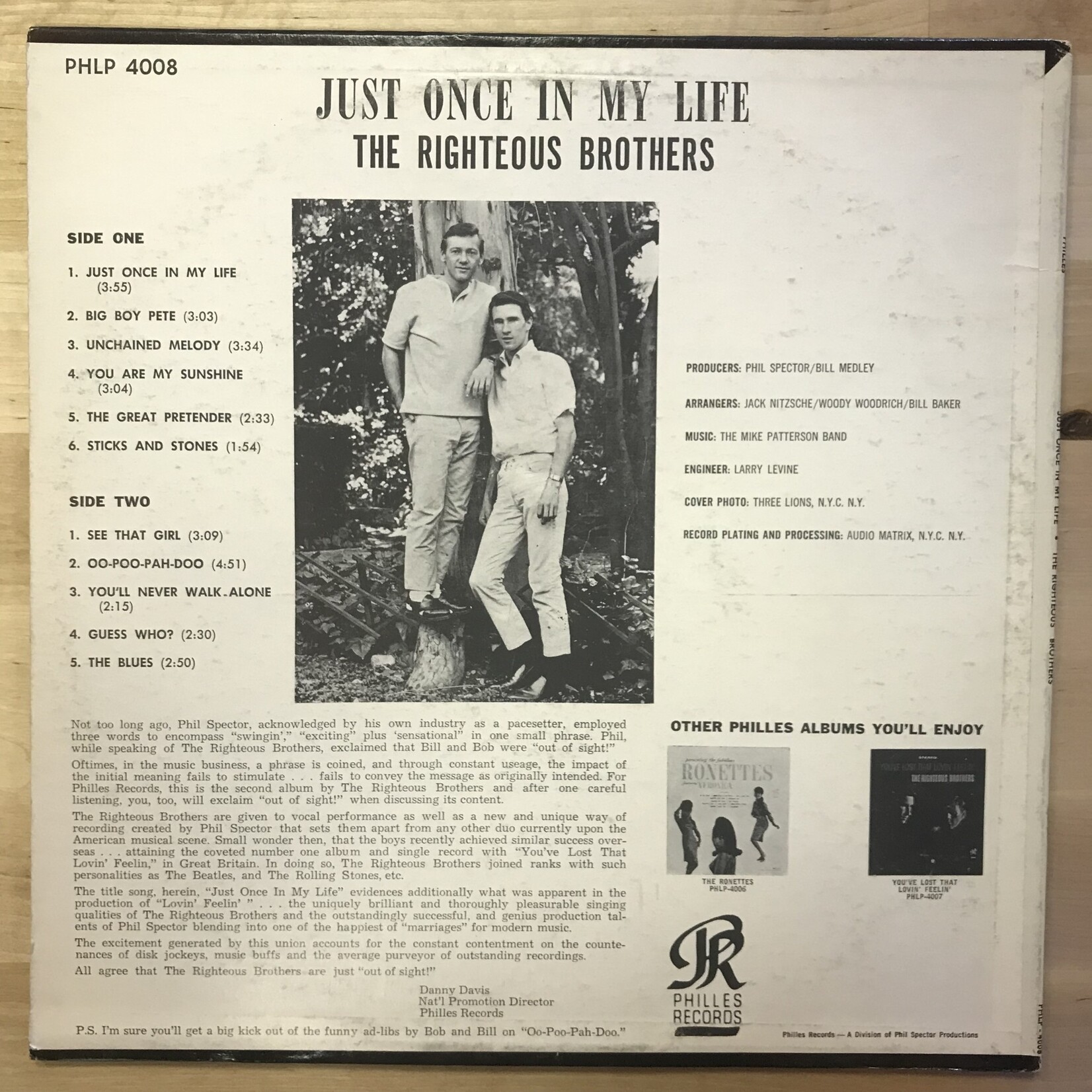 Righteous Brothers - Just Once In My Life - PHLP 4008 - Vinyl LP (USED)