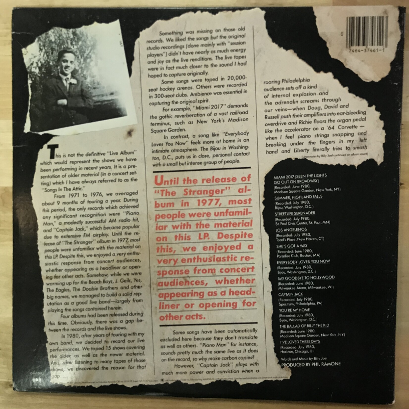 Billy Joel - Songs In The Attic - TC 37461 - Vinyl LP (USED)