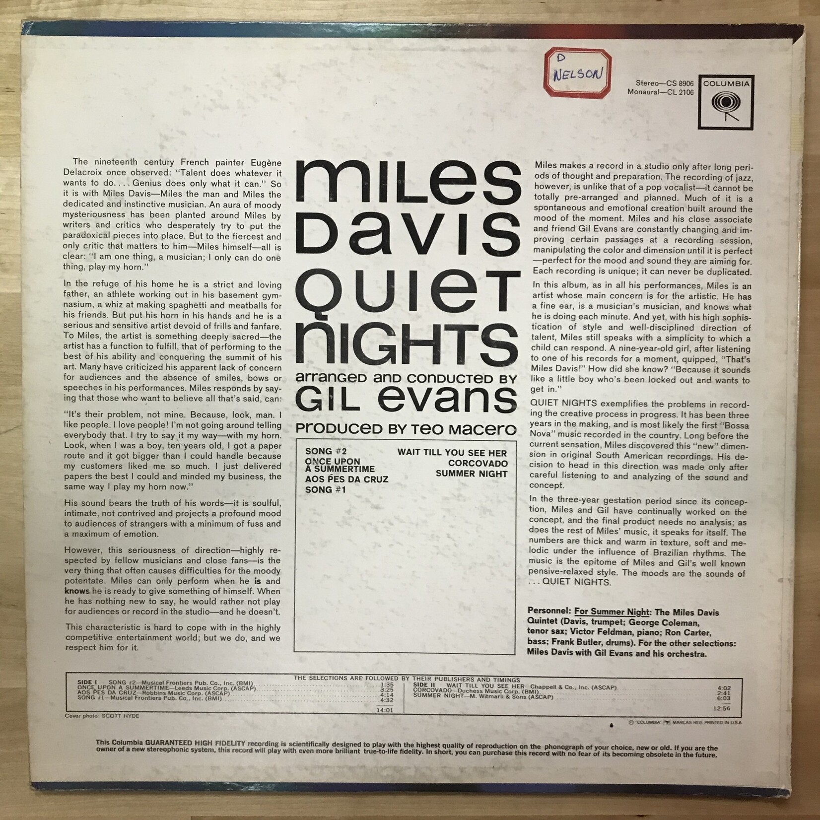 Miles Davis - Quiet Nights (MONO) - CL2106 - Vinyl LP (USED)