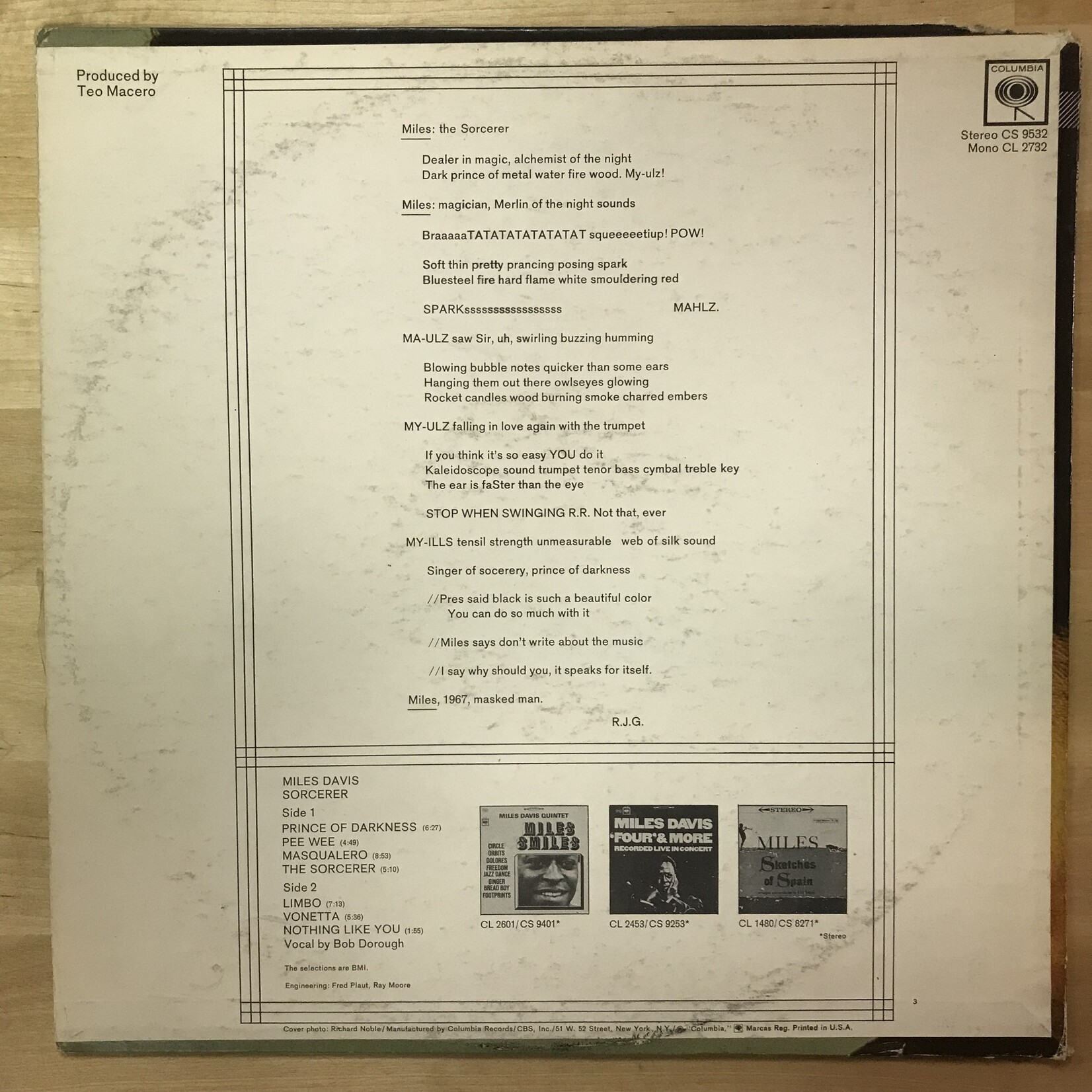 Miles Davis - Sorcerer - CS9532 - Vinyl LP (USED)