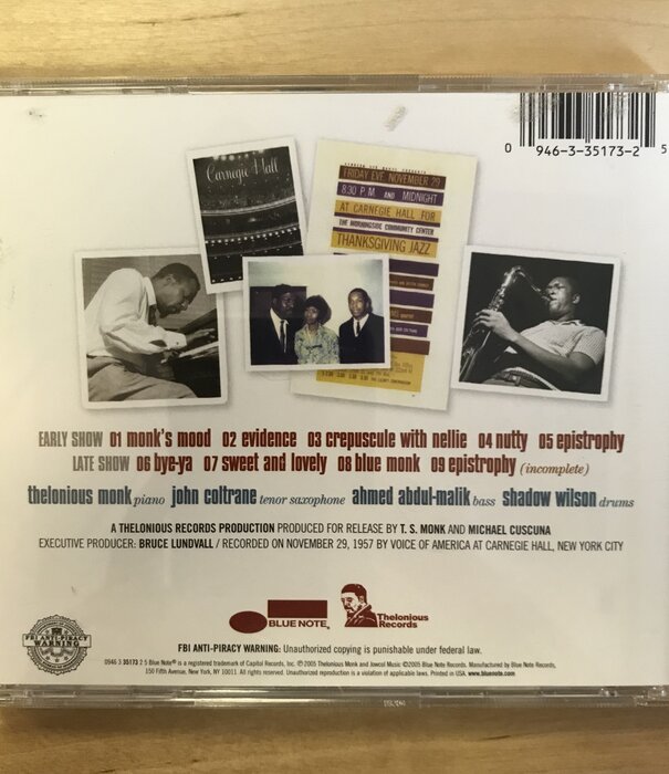 Thelonious Monk, John Coltrane - At Carnegie Hall - CD (USED)